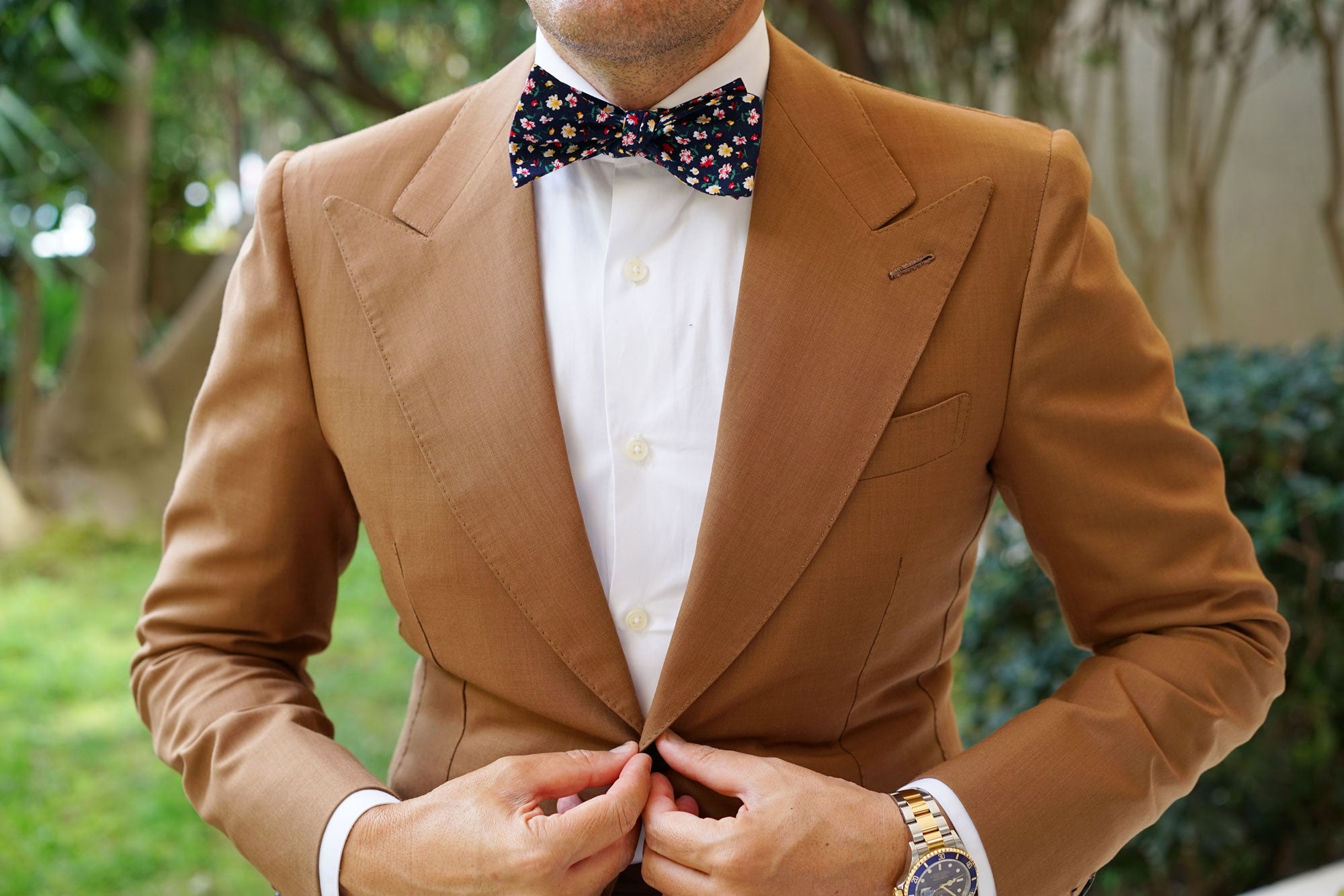 Navy Blue Liberty Floral Flower Self Bow Tie