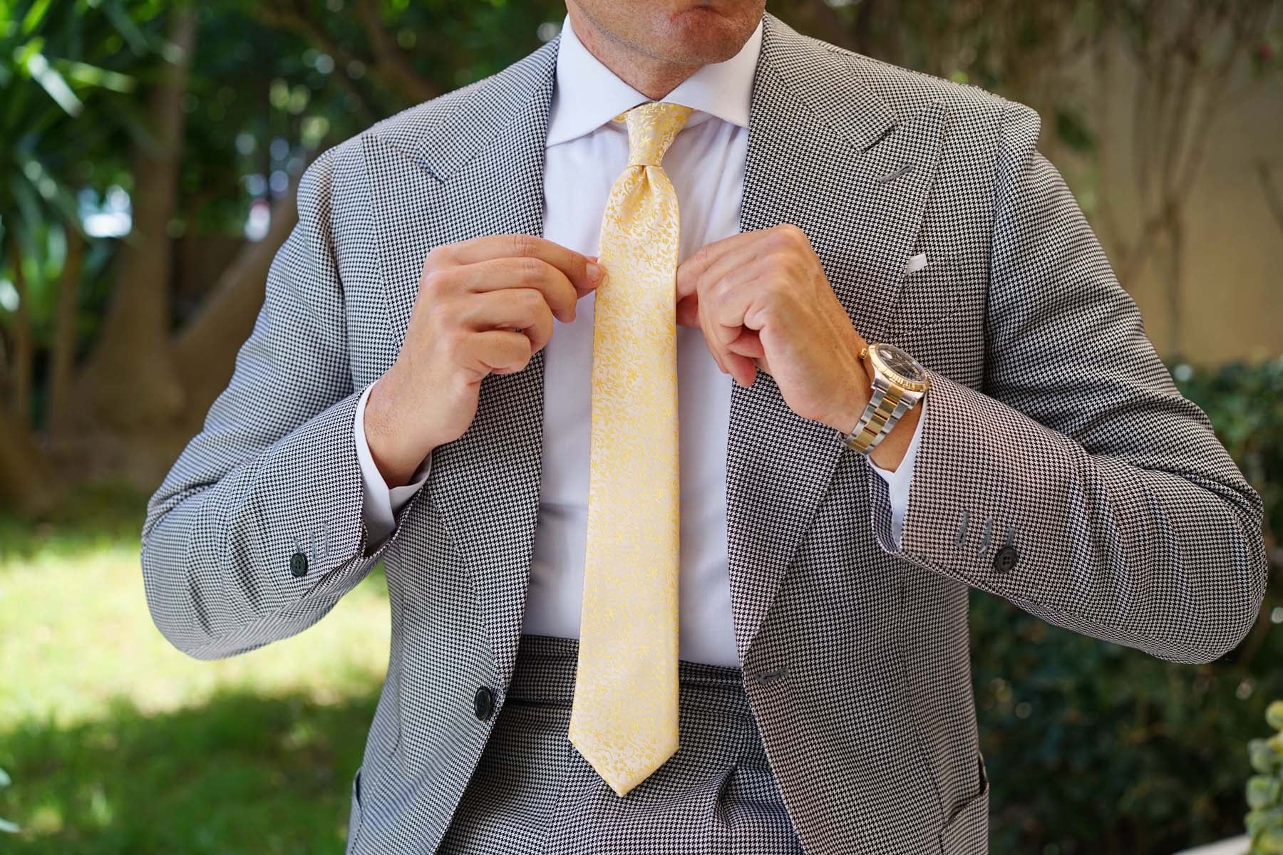 Canary Yellow Floral Fields Skinny Tie