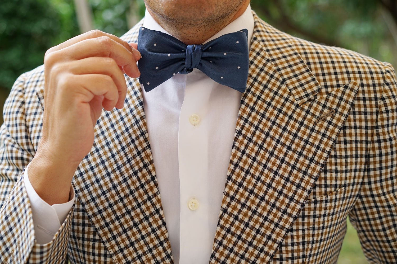 Prussian Polka Dots Self Bow Tie