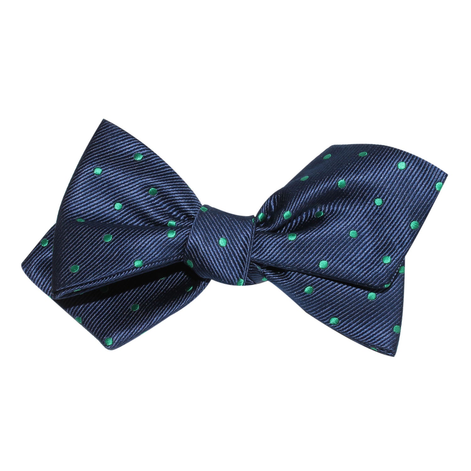 Navy Blue with Green Polka Dots Self Tie Diamond Tip Bow Tie