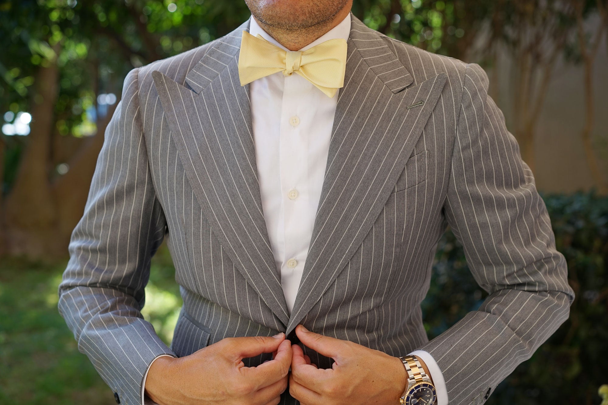 Canary Blush Yellow Weave Self Bow Tie