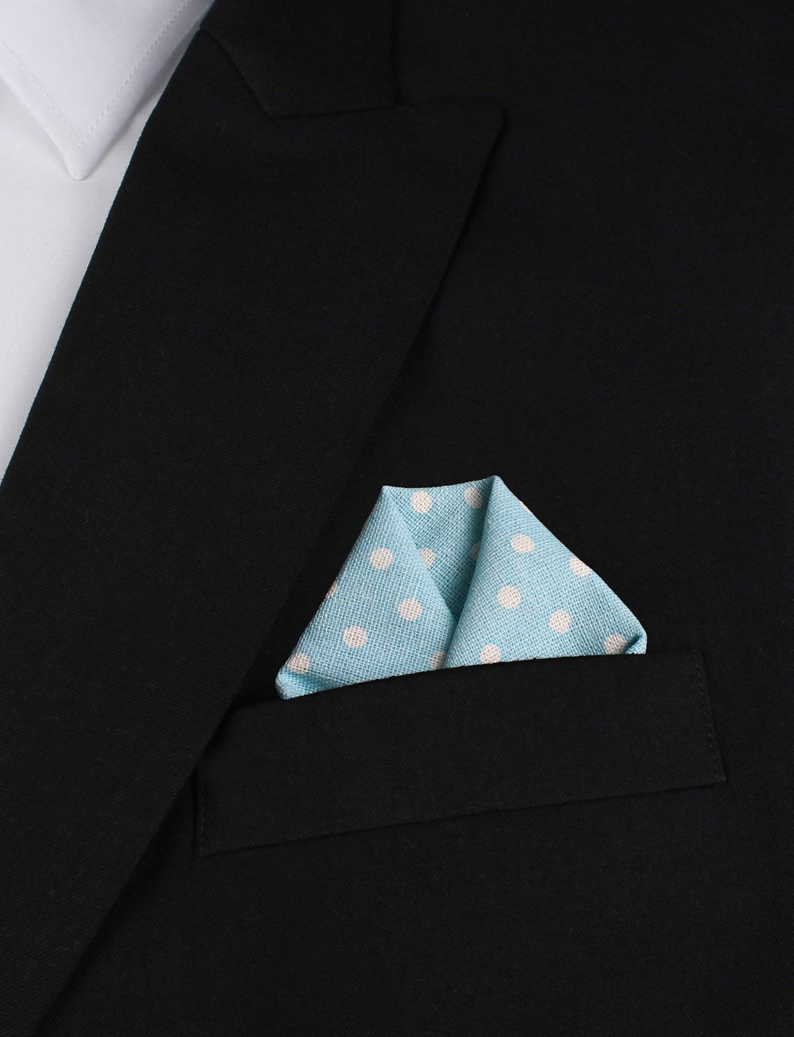 Light Blue Linen Polka Dot Pocket Square