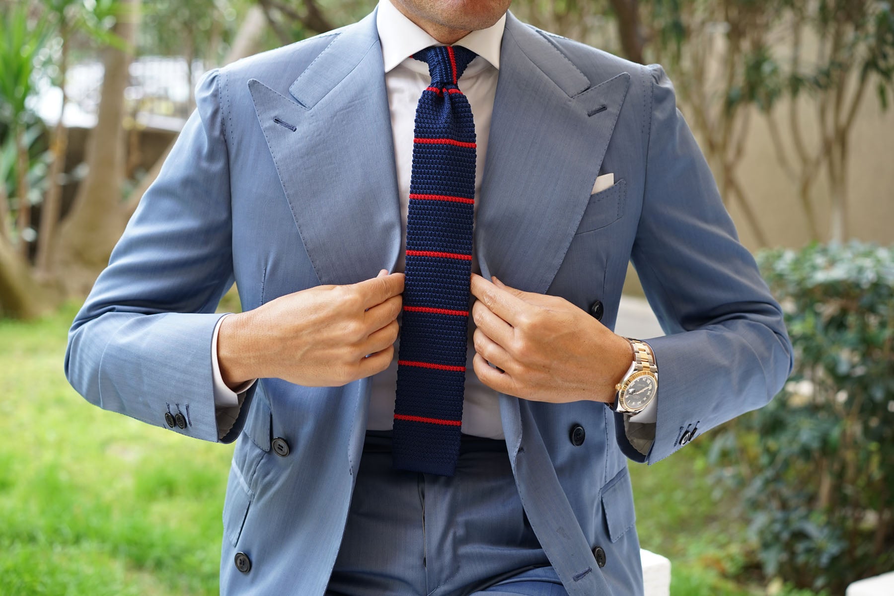 Landa Navy Blue with Red Stripes Knitted Tie