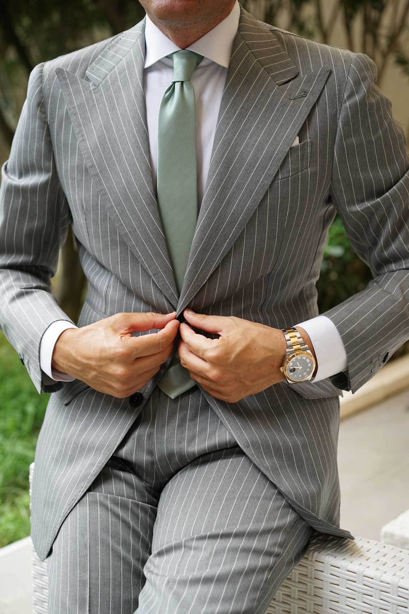 Sage Green Twill Skinny Tie