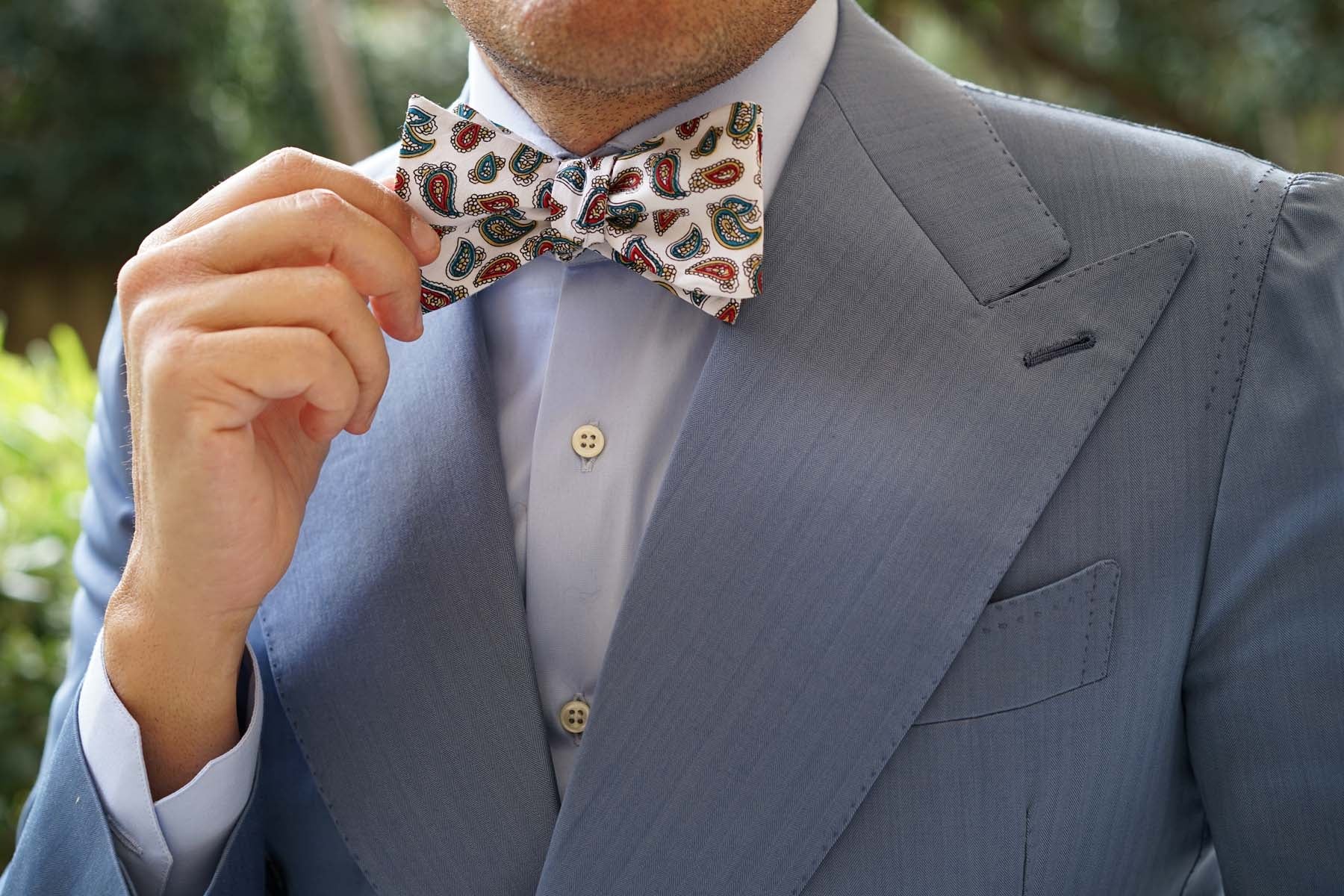 Ponte Vecchio White Paisley Self Bow Tie