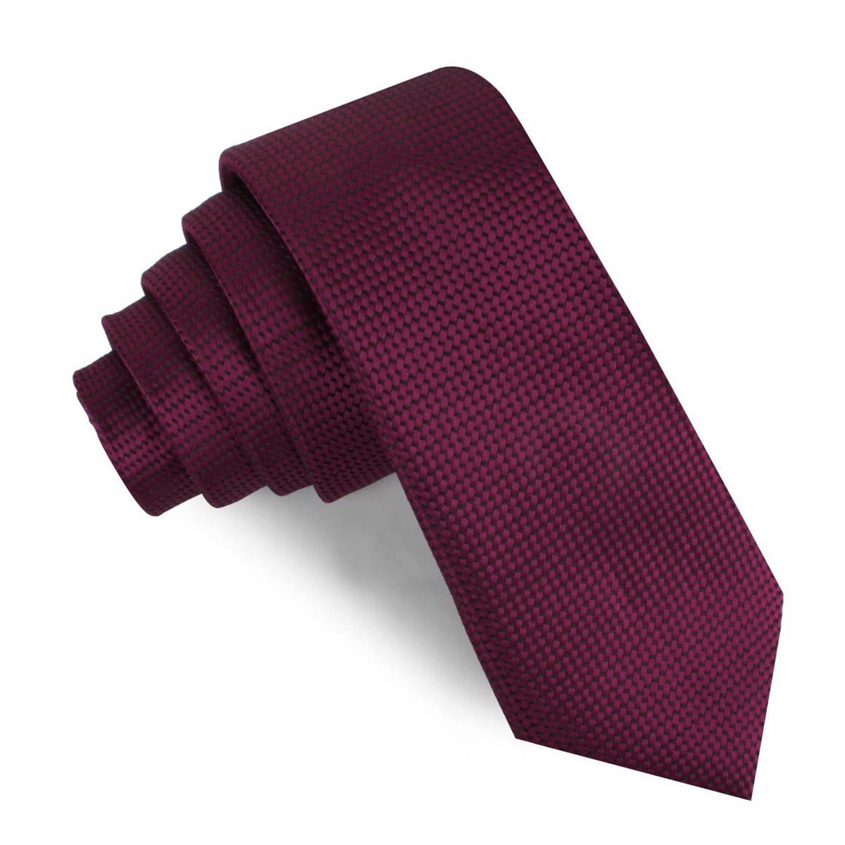 Metallic Maroon Oxford Weave Skinny Tie