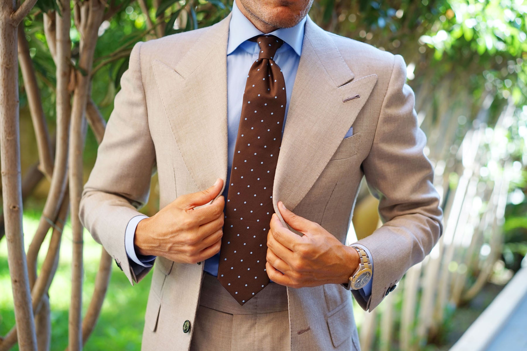 Brown on Blue Polkadot Tie