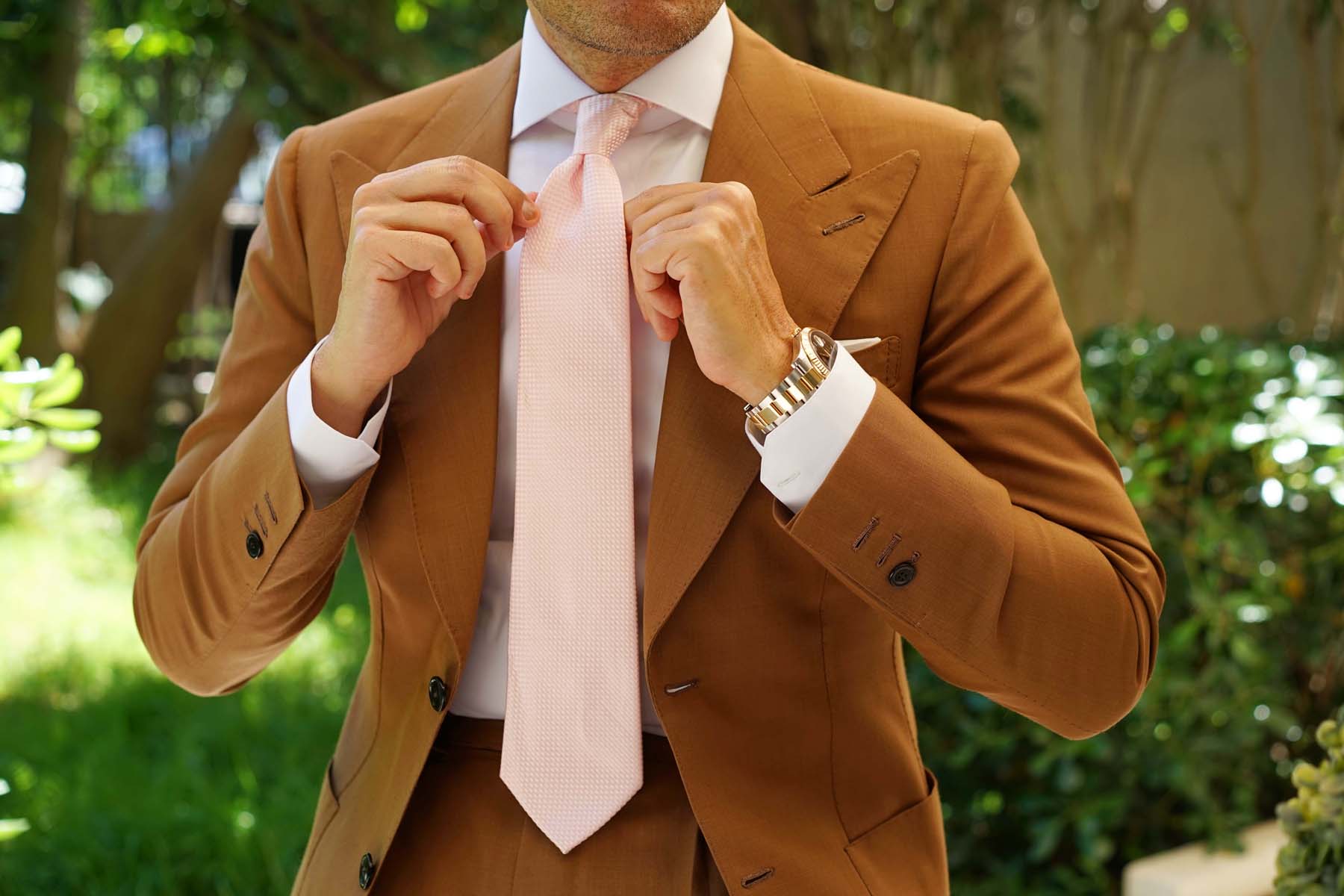 Pink Basket Weave Checkered Necktie