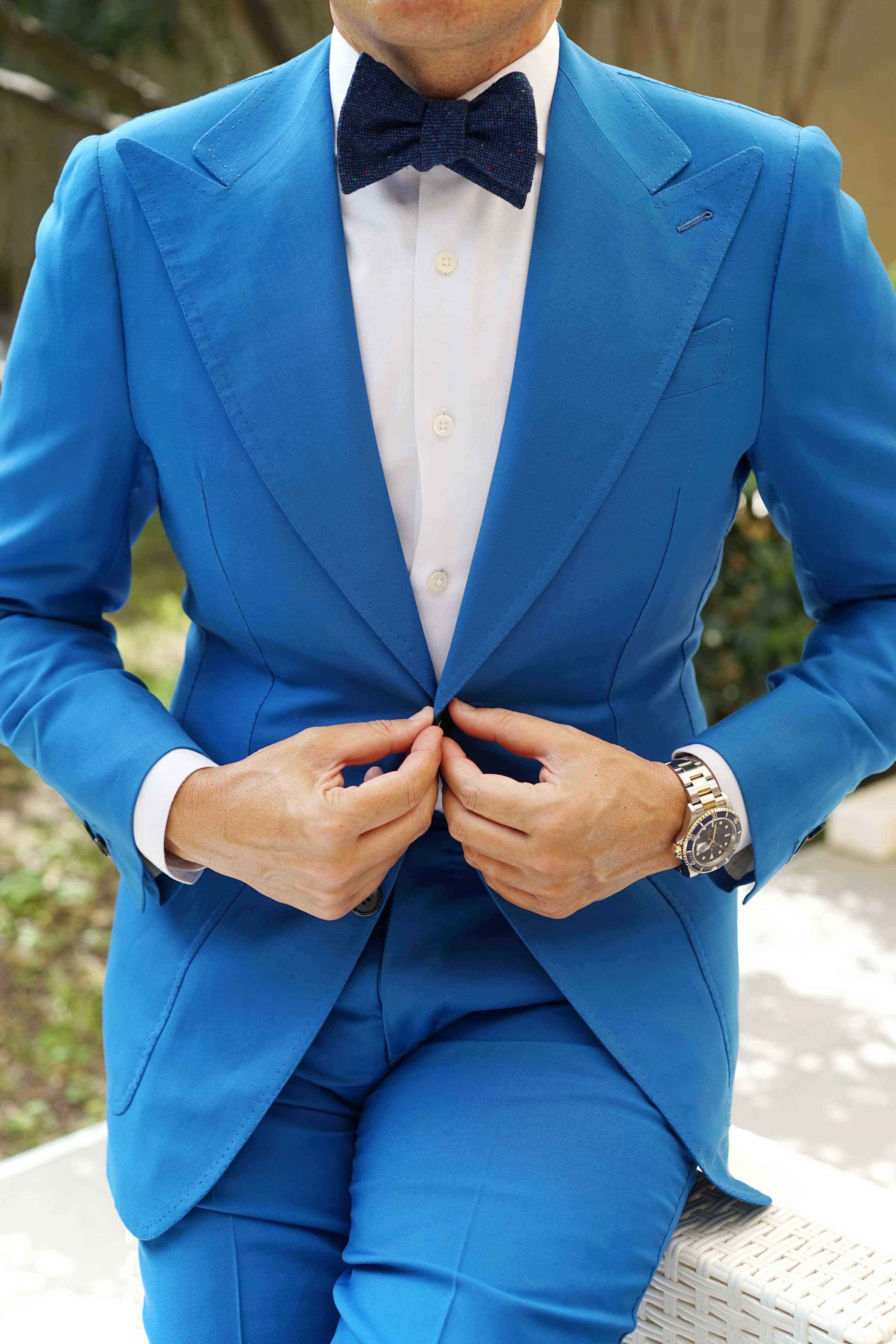 Speckles on Blue Donegal Self Bow Tie