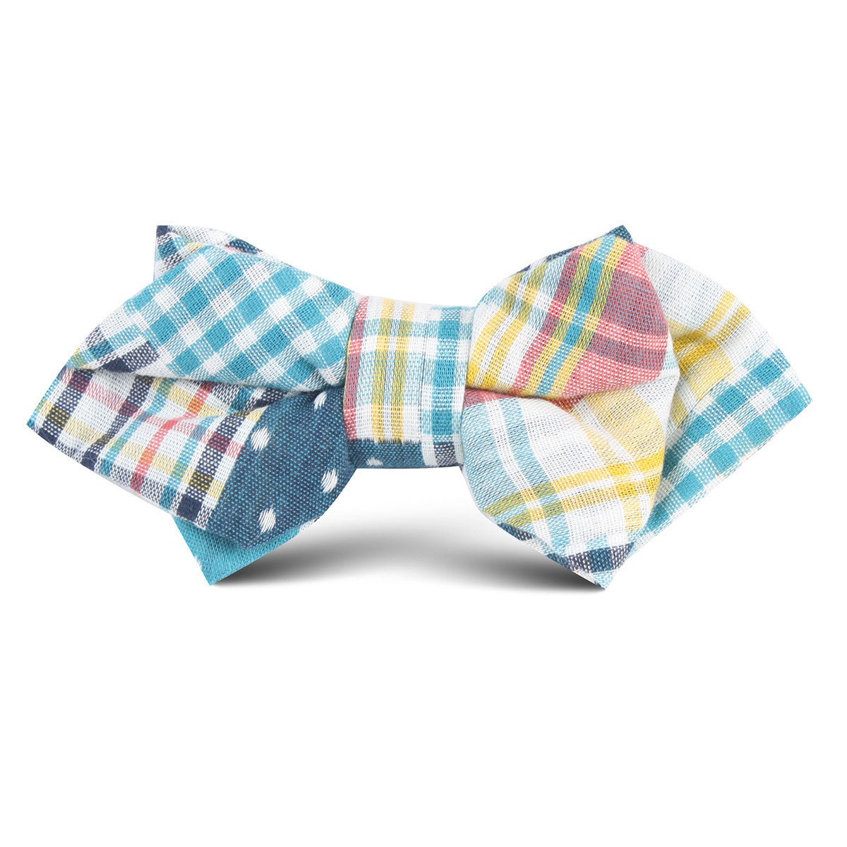 Plaid Blue Gingham Cotton Polka Dot Kids Diamond Bow Tie