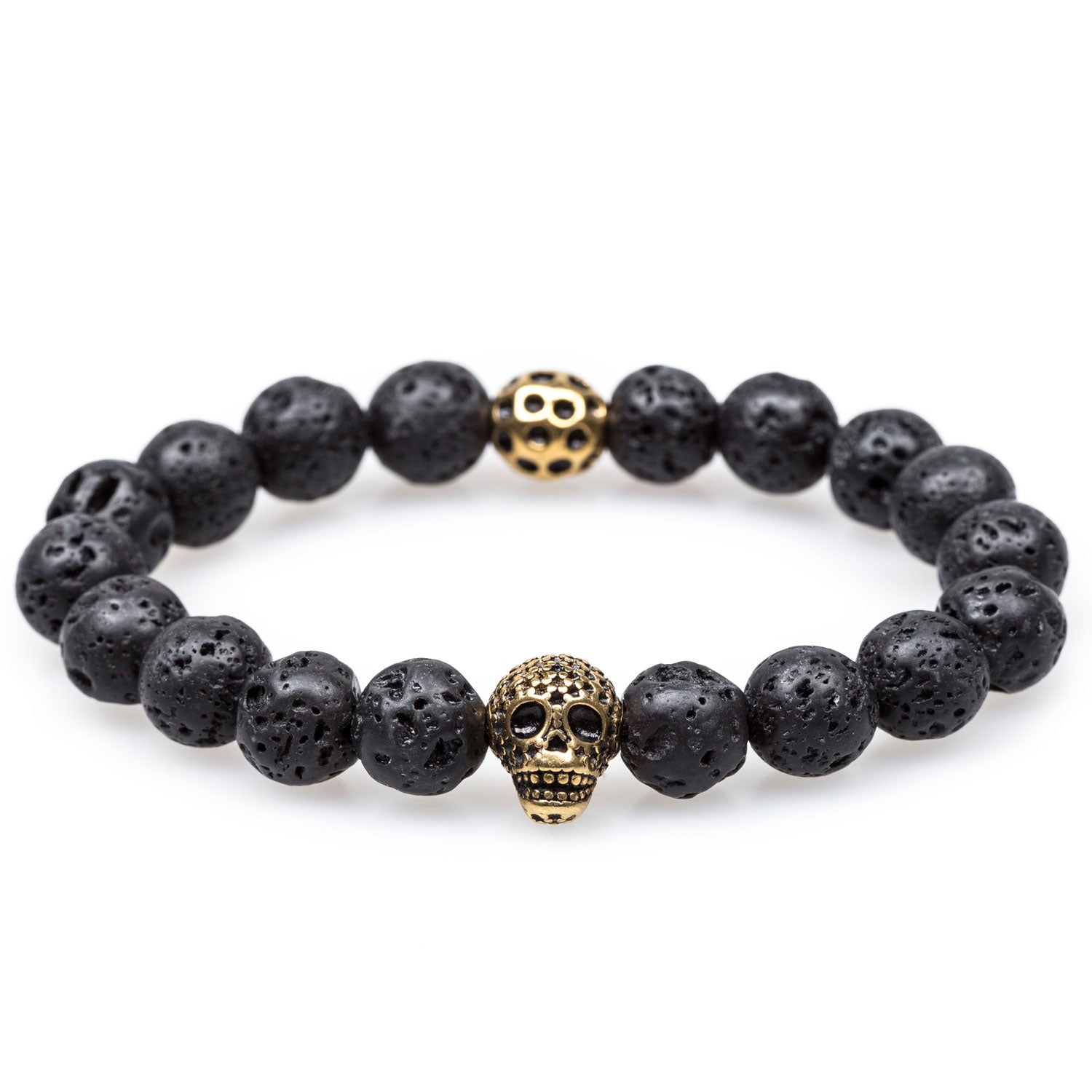 Akator Volcanic Rock Gold Skull Bracelet