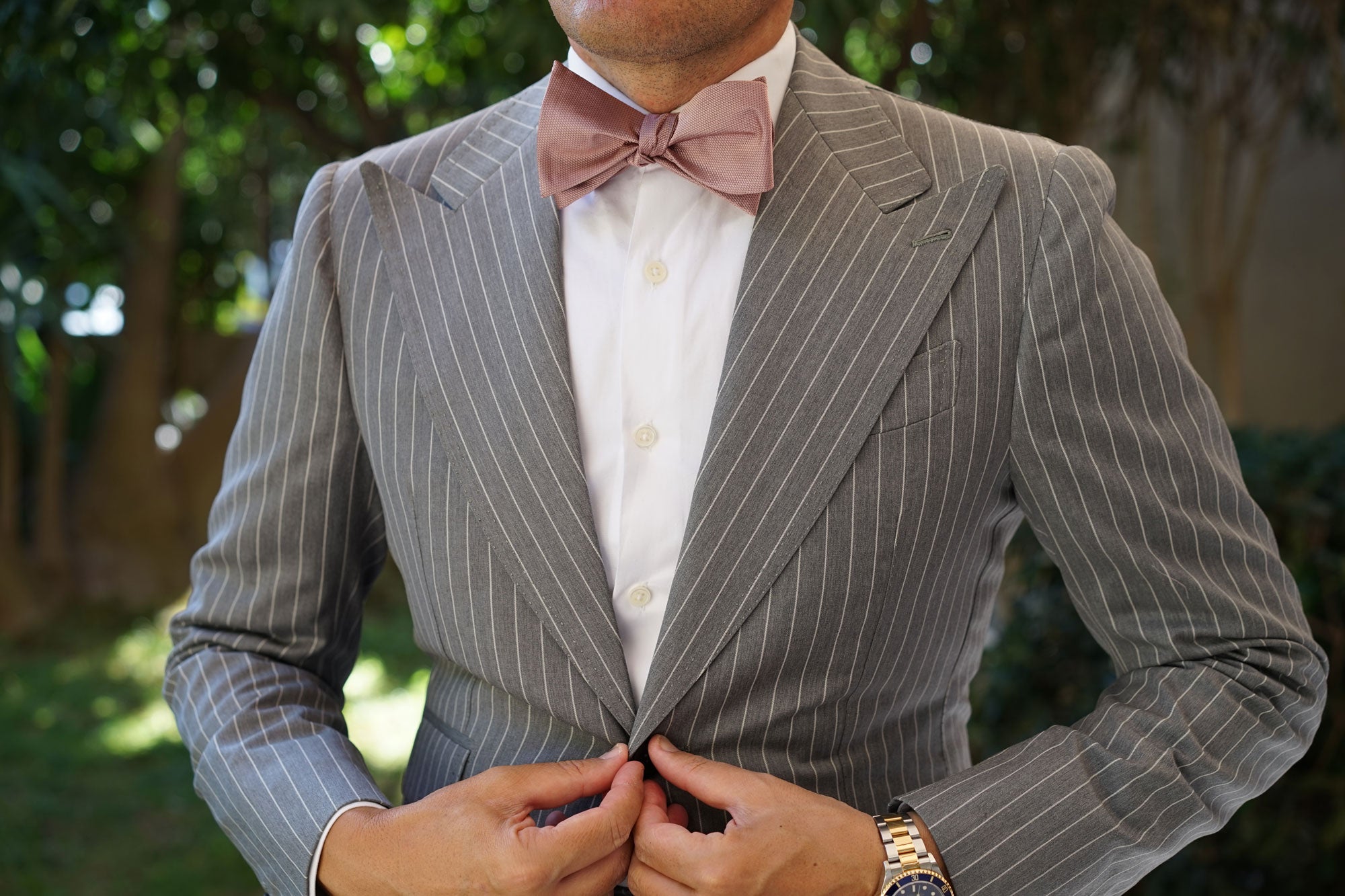 Dusty Mauve Quartz Weave Self Bow Tie