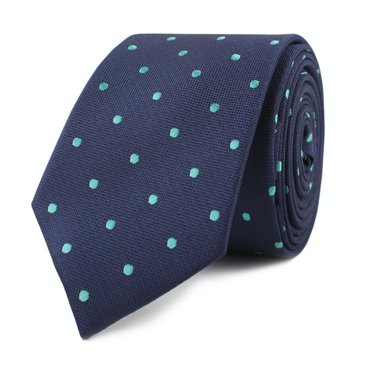 Navy Blue with Mint Green Polka Dots Skinny Tie