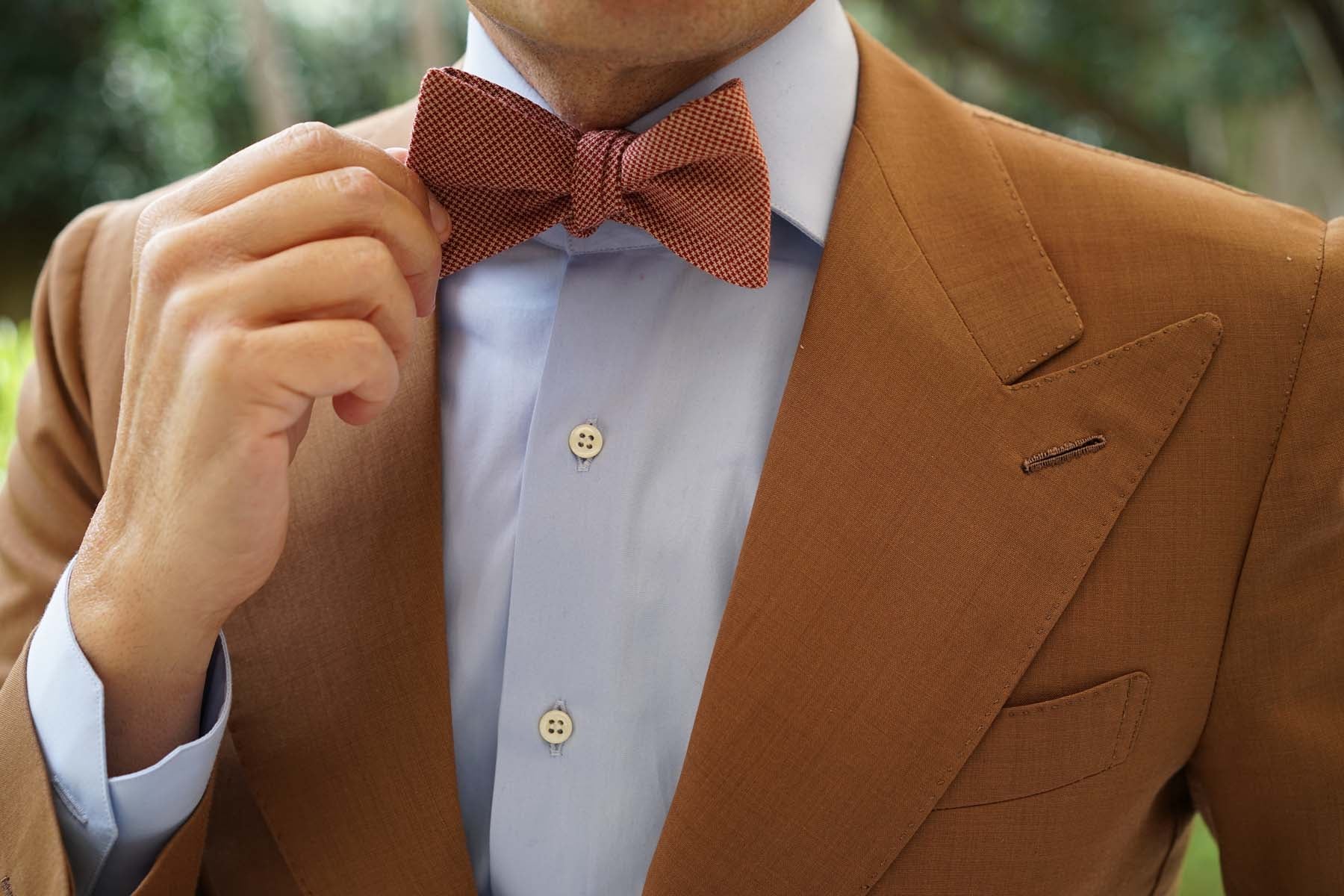 Khaki Red Houndstooth Blend Self Bow Tie