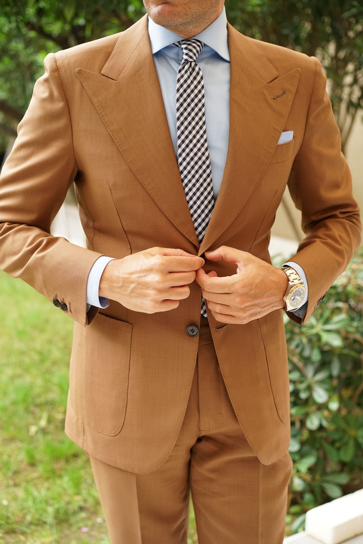 Navy Blue Gingham Skinny Tie