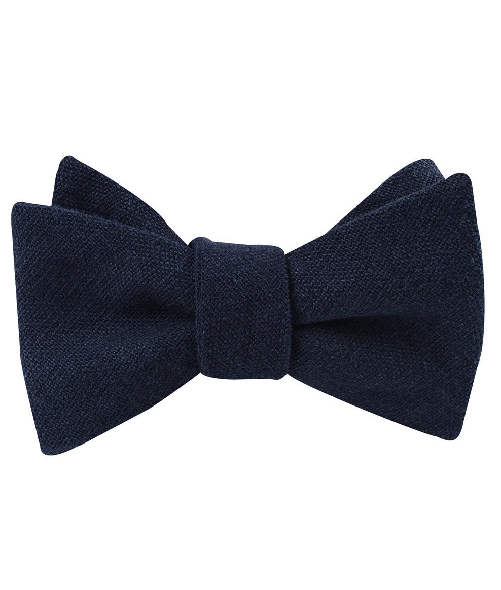 Baltic Sea Midnight Blue Linen Self Bow Tie