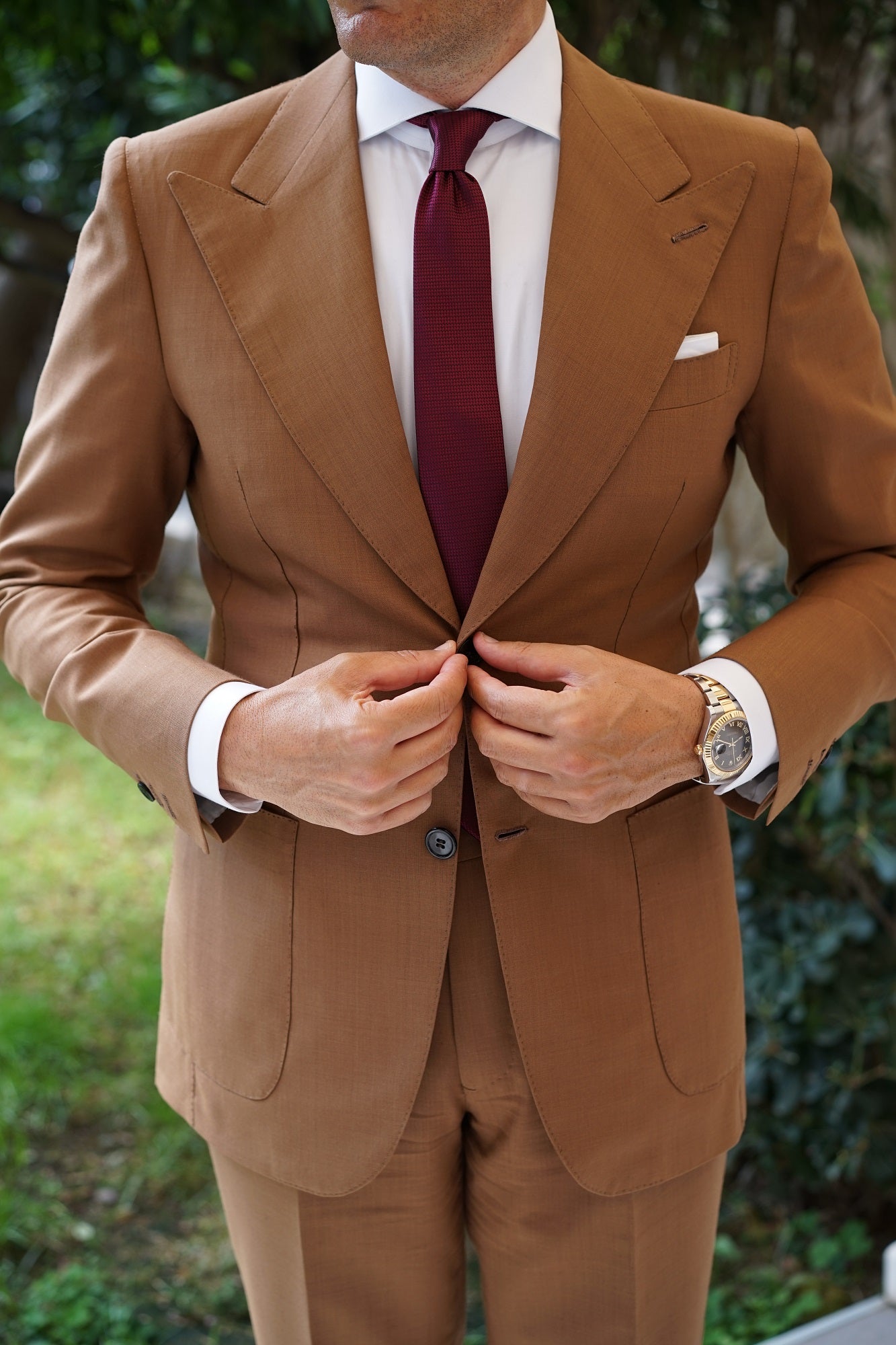 Metallic Maroon Oxford Weave Skinny Tie