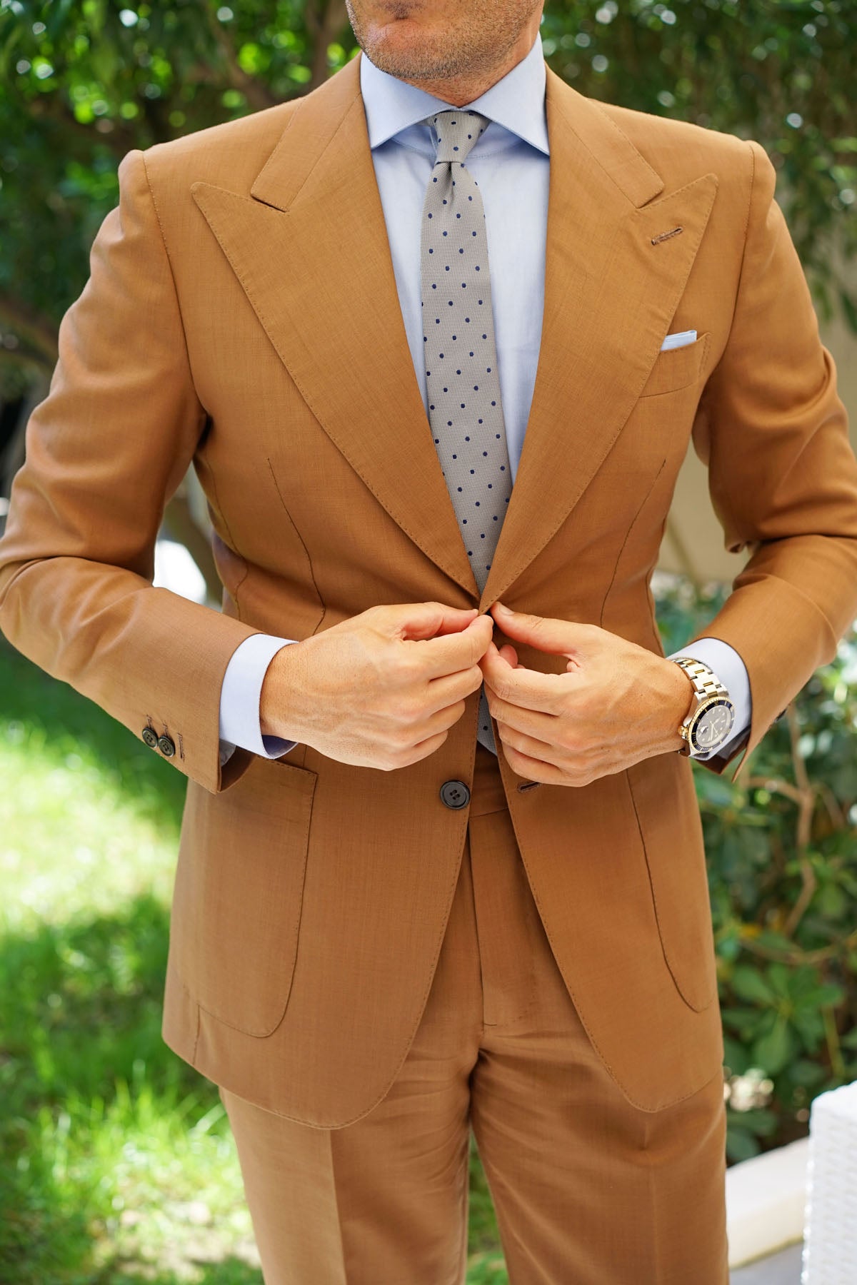 Grey with Oxford Navy Blue Polka Dots Skinny Tie