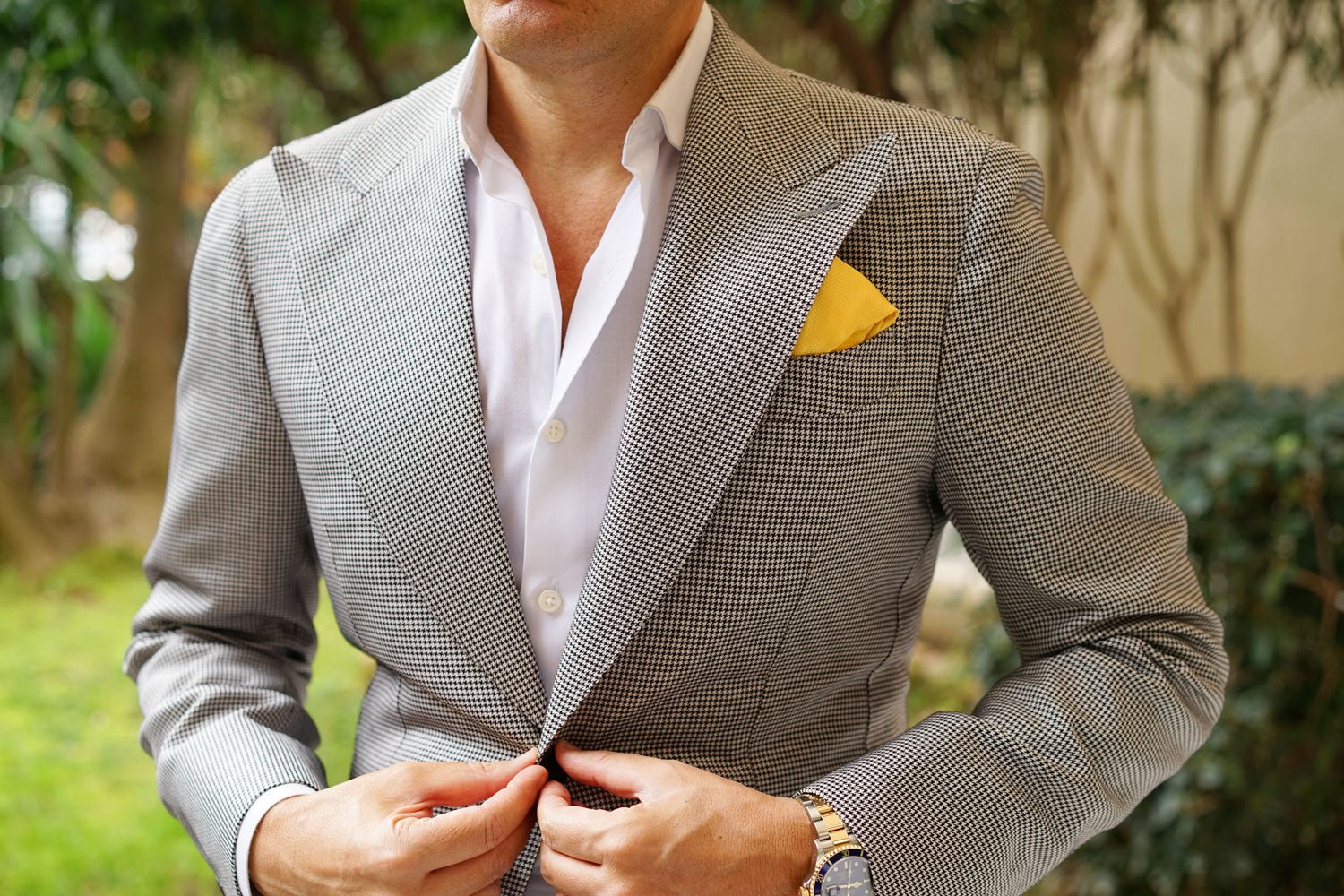 Sunflower Yellow Basket Weave Pocket Square