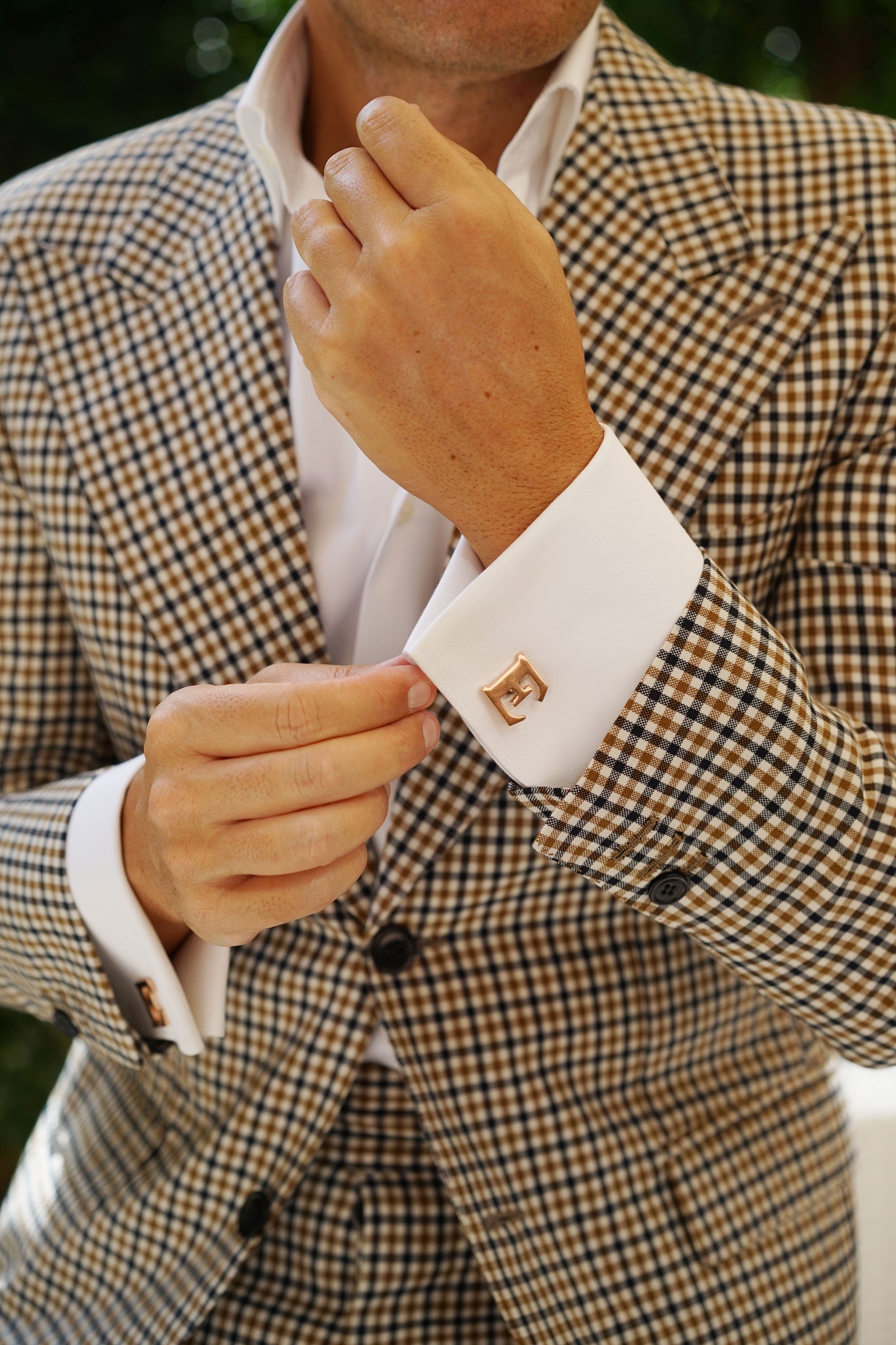 Rose Gold Letter E Cufflinks