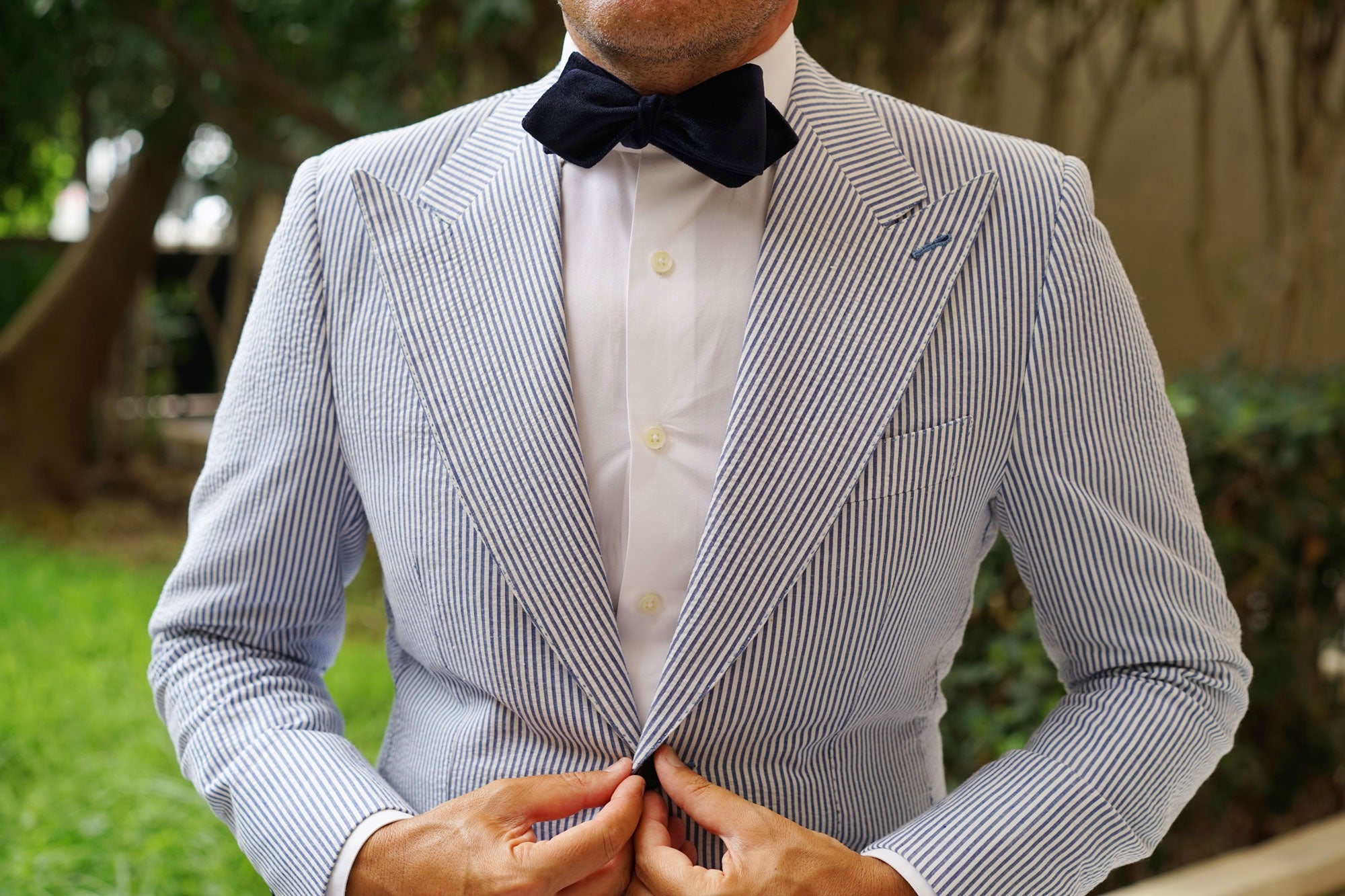 Navy Blue Bond Diamond Velvet Self Bow Tie