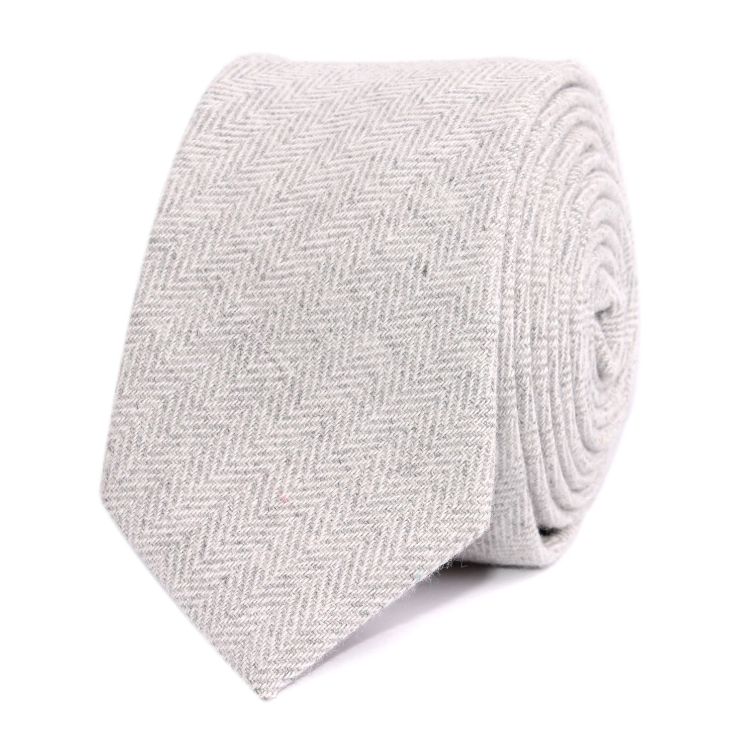 Light Grey Herringbone Linen Skinny Tie