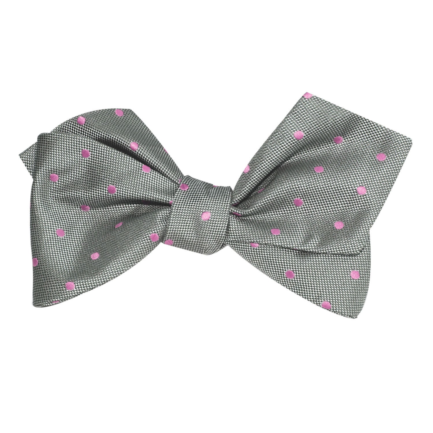 Grey with Baby Pink Polka Dots Self Tie Diamond Tip Bow Tie