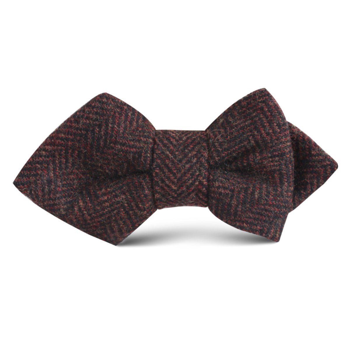 Coffee Herringbone Coarse Wool Kids Diamond Bow Tie