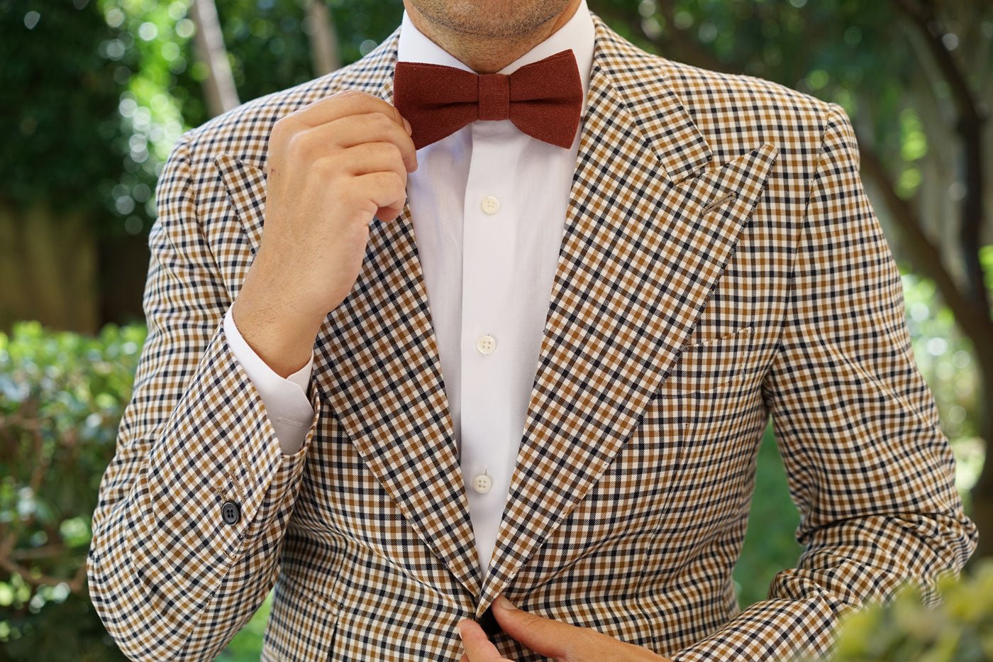 Burnt Golden Brown Linen Bow Tie