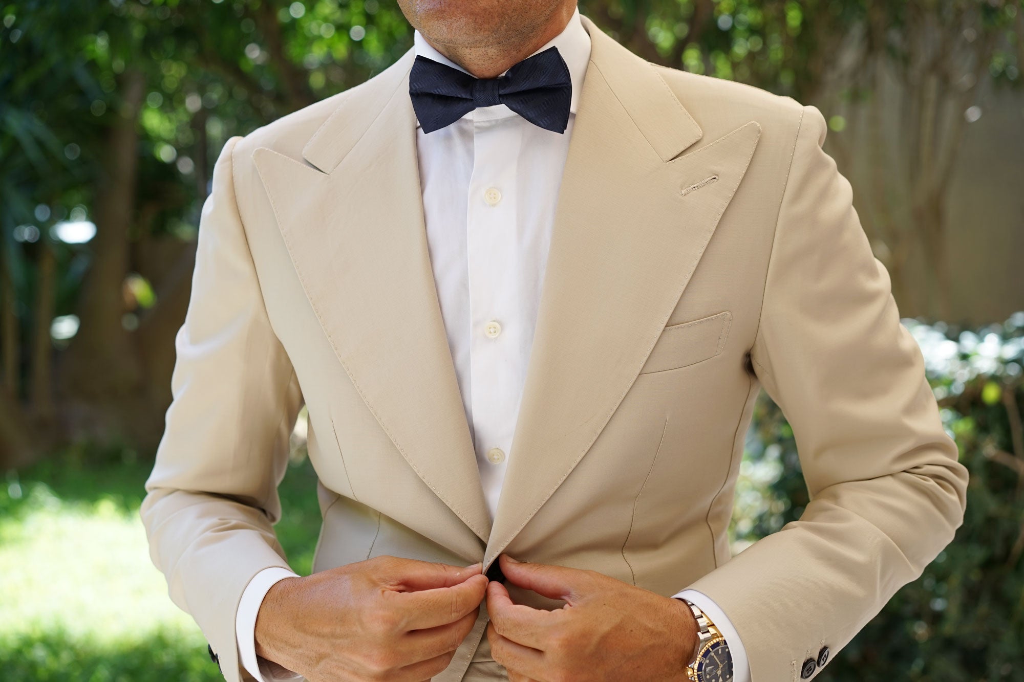 Venice Navy Blue Striped Bow Tie