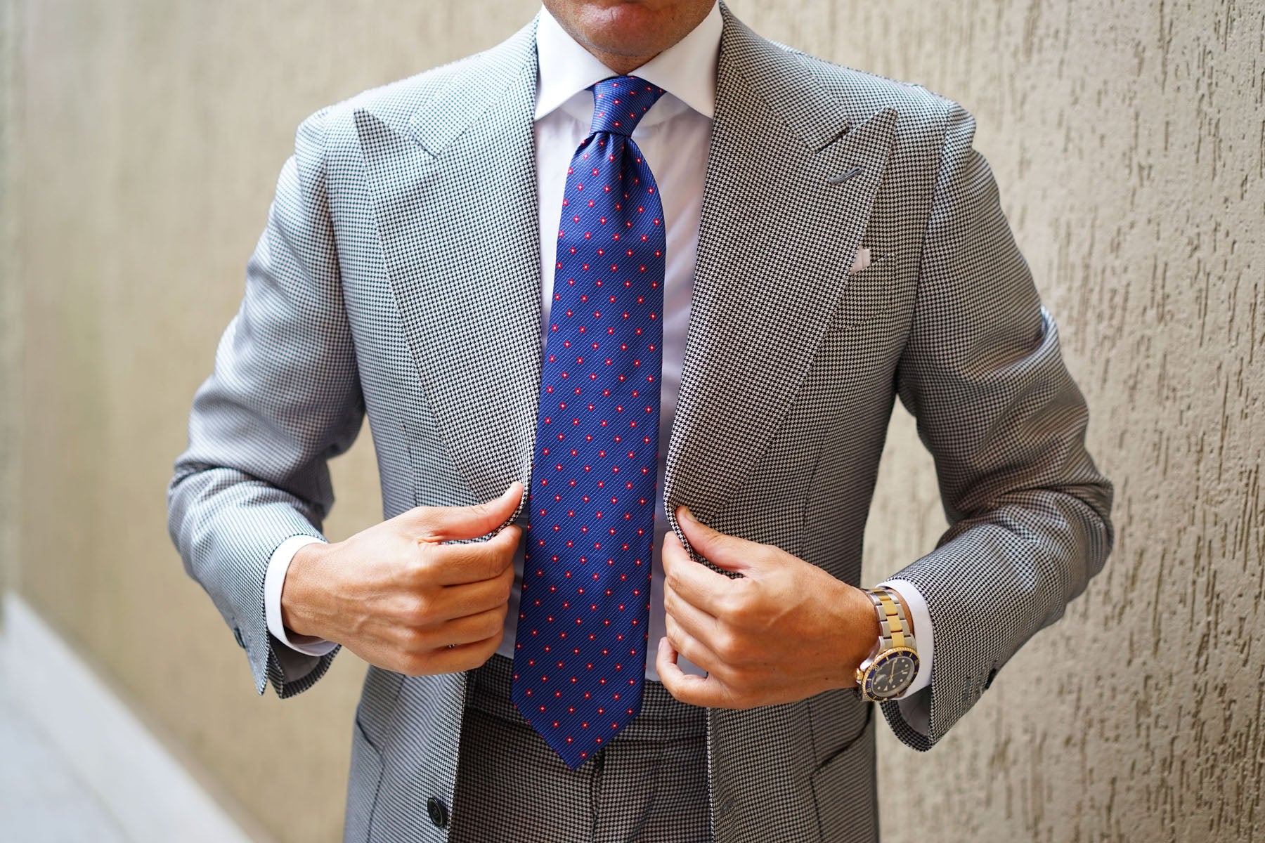 Navy Blue Tie with Red Pattern