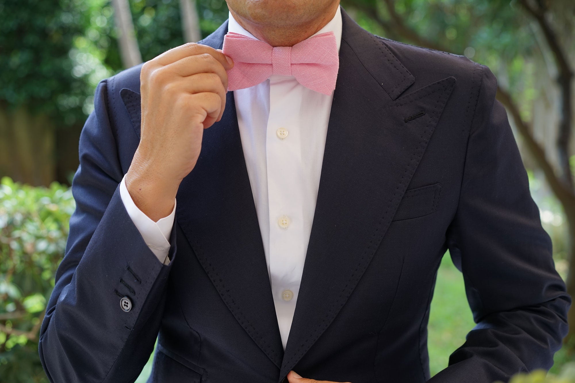 Tickled Pink Chevron Linen Bow Tie