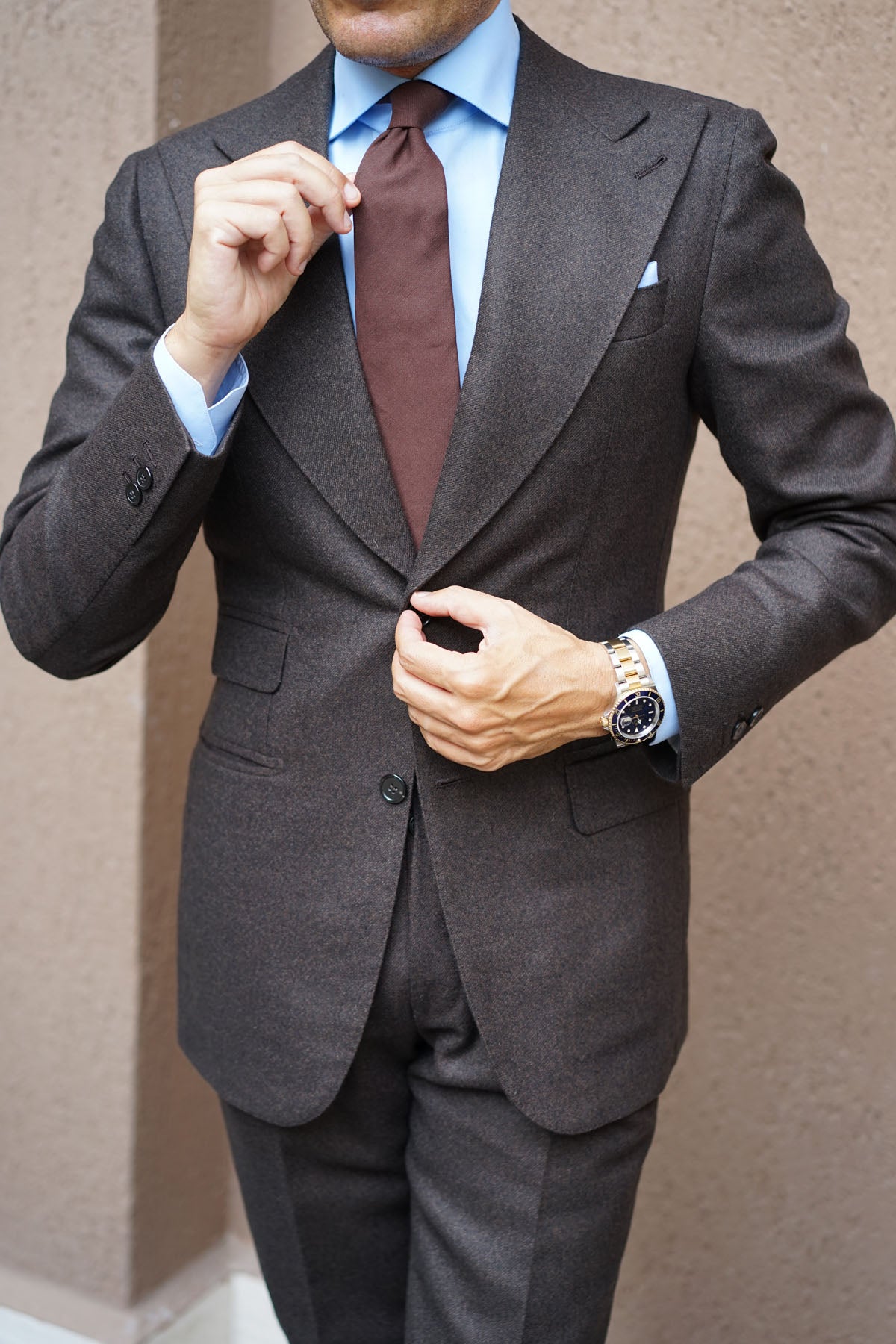 Walnut Brown Slub Linen Tie