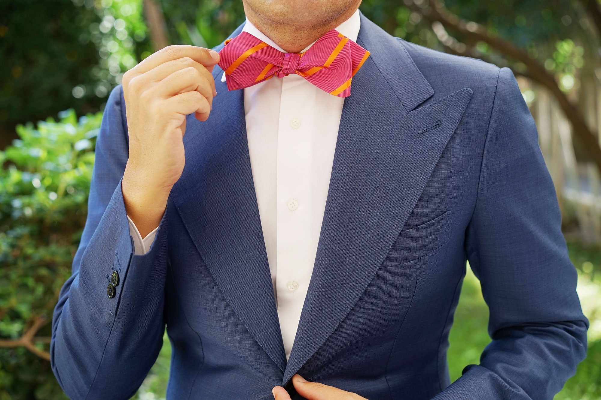 Hot Pink with Orange Diagonal Self Tie Diamond Tip Bow Tie