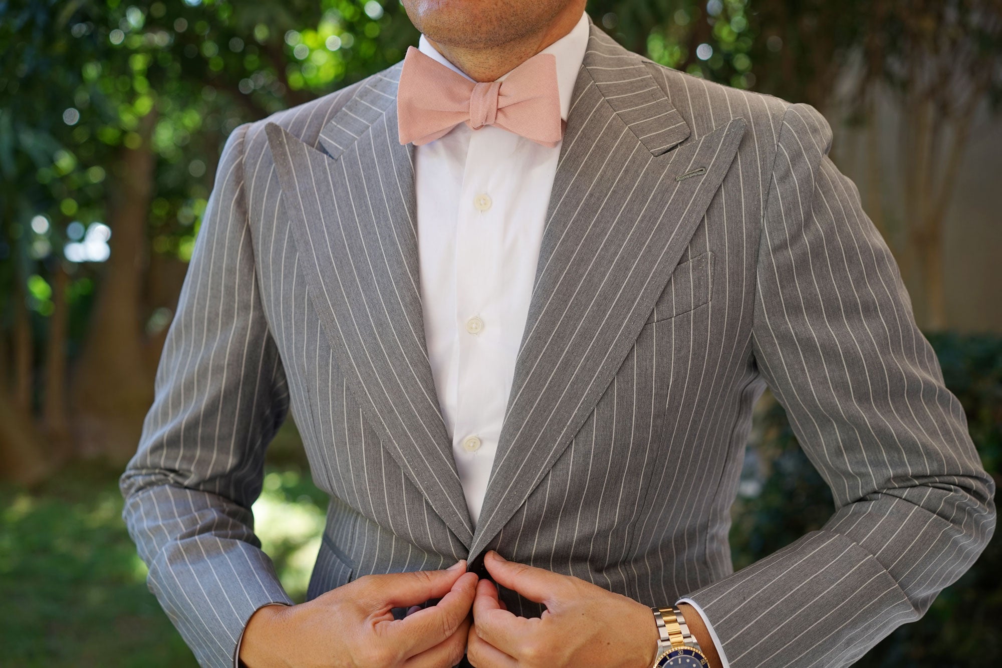 Paris Blush Pink Textured Vintage Linen Self Bow Tie