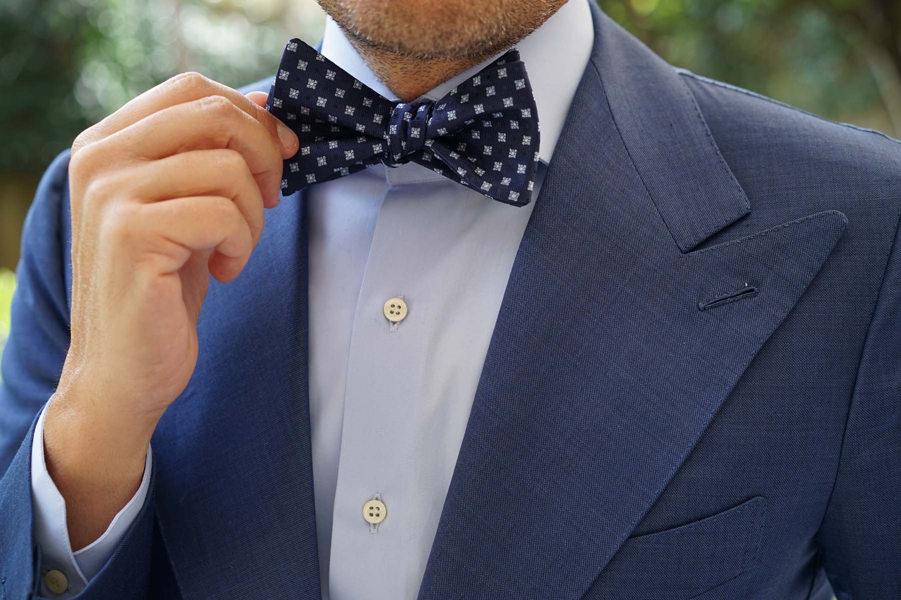 Navy Blue with Light Blue Pattern - Bow Tie (Untied)