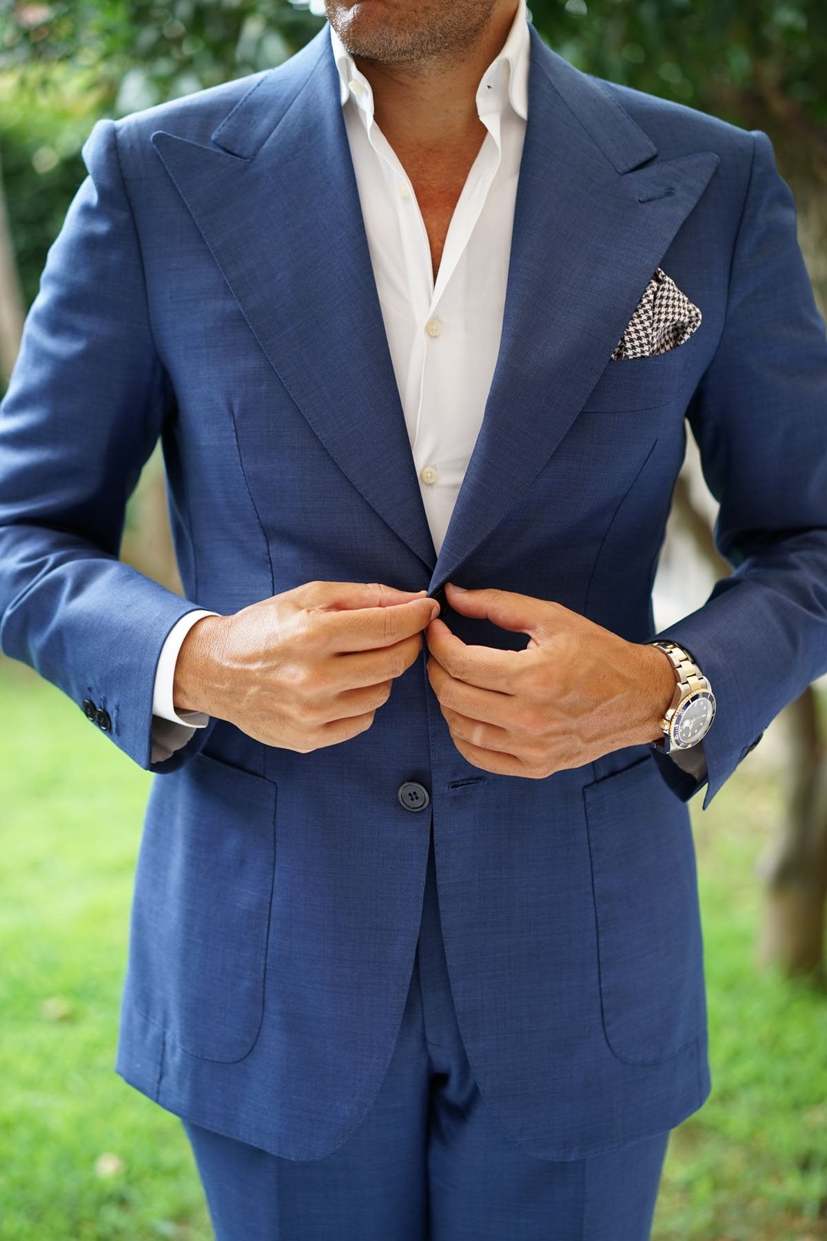 Cappuccino Houndstooth Brown Linen Pocket Square