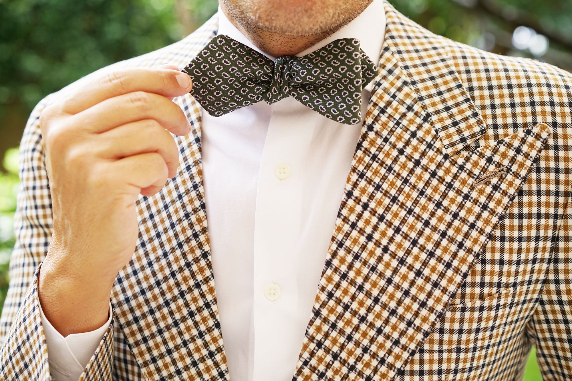 Forest Green Paisley Diamond Self Bow Tie