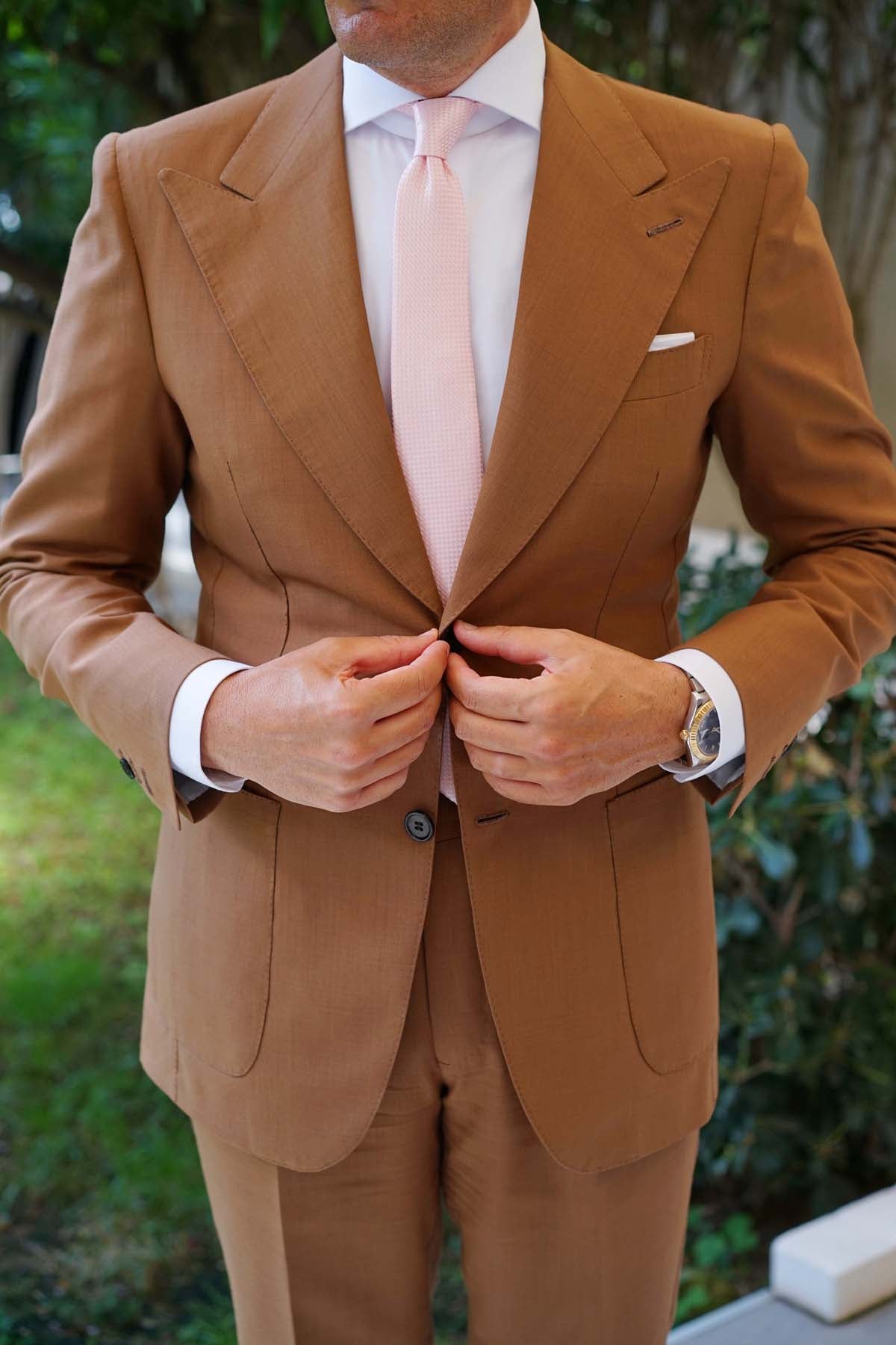 Pink Basket Weave Checkered Skinny Tie