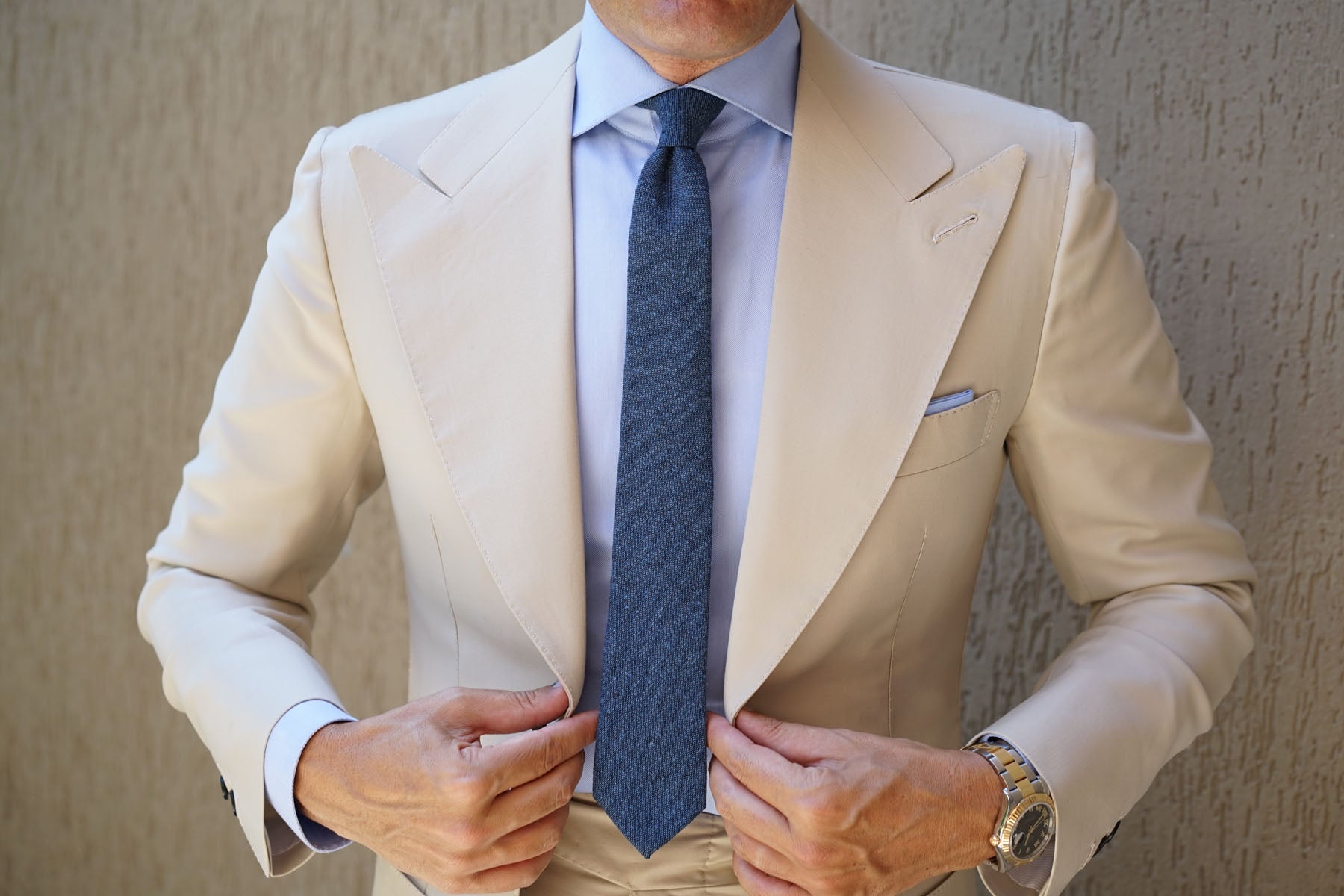 Blue & Black Textured Linen Blend Skinny Tie