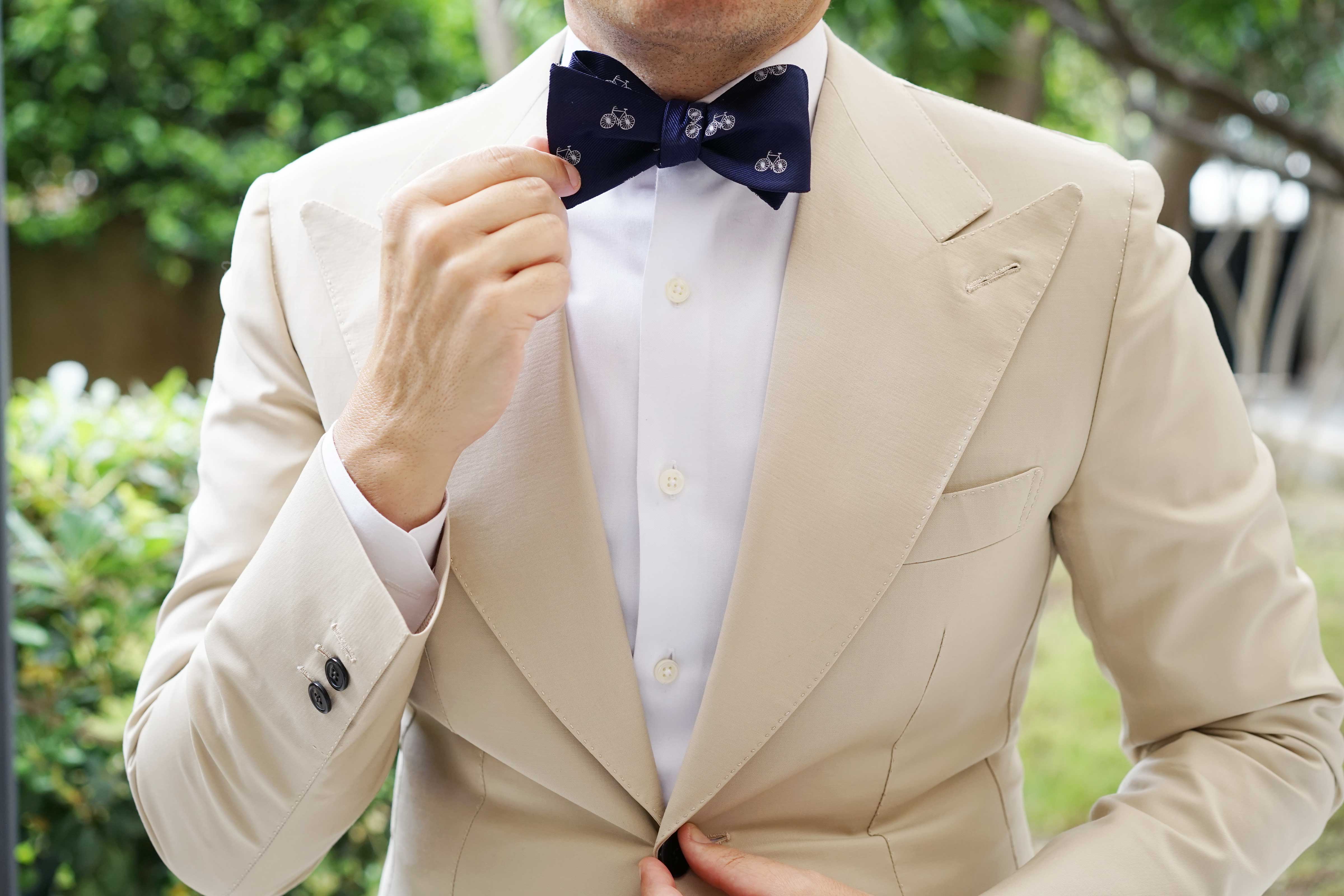 Navy Blue French Bicycle Self Tie Bow Tie