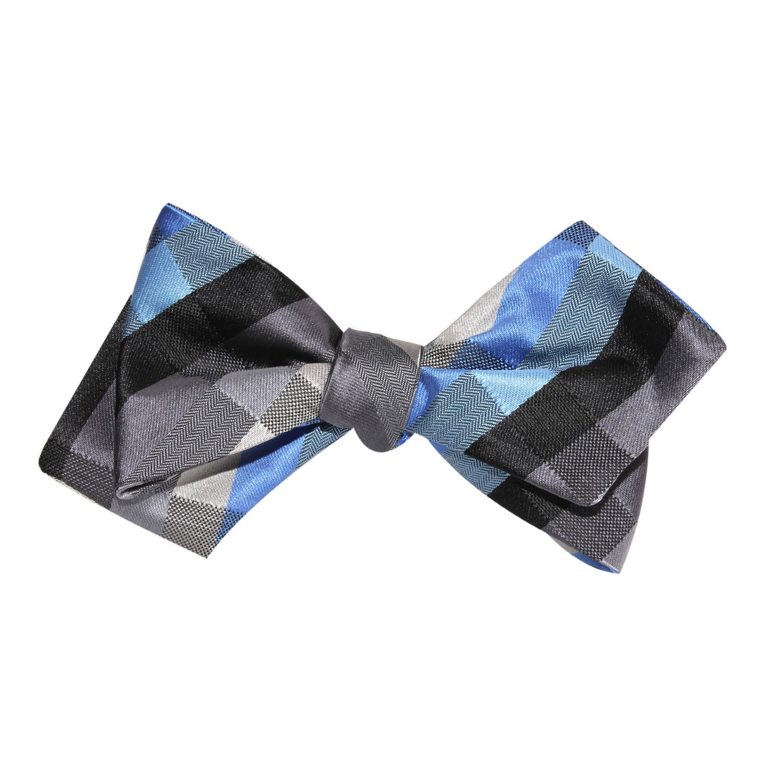 Black Grey Silver Blue Pattern Self Tie Diamond Tip Bow Tie