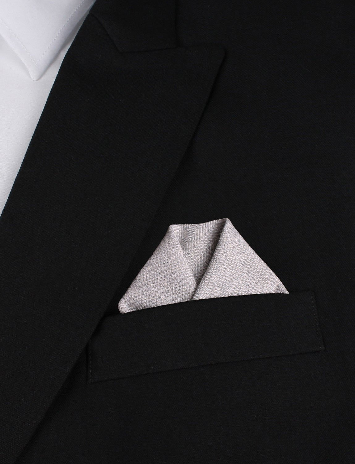 Light Grey Herringbone Linen Pocket Square