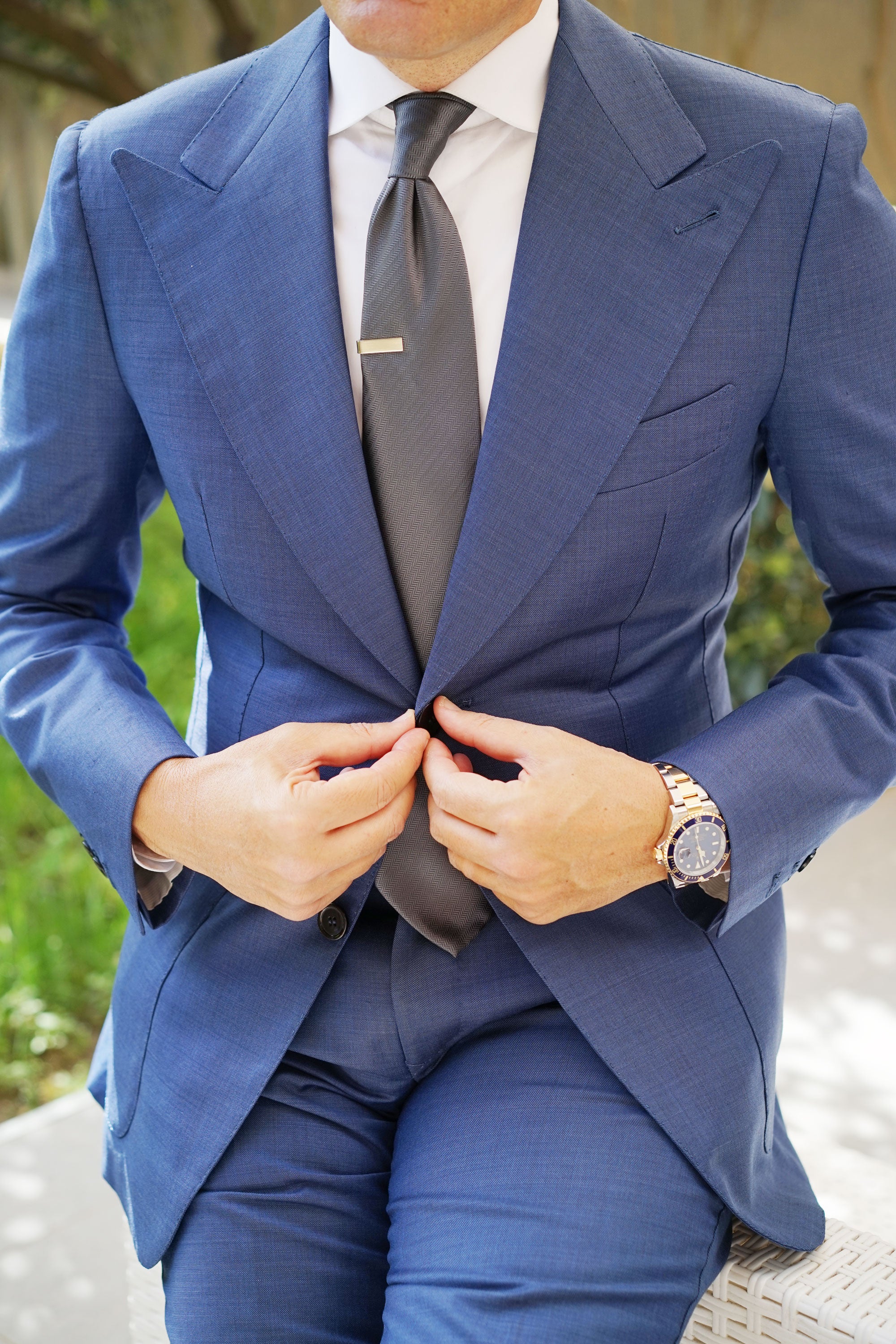 Mini Brushed Silver Square Clasp Skinny Tie Bar