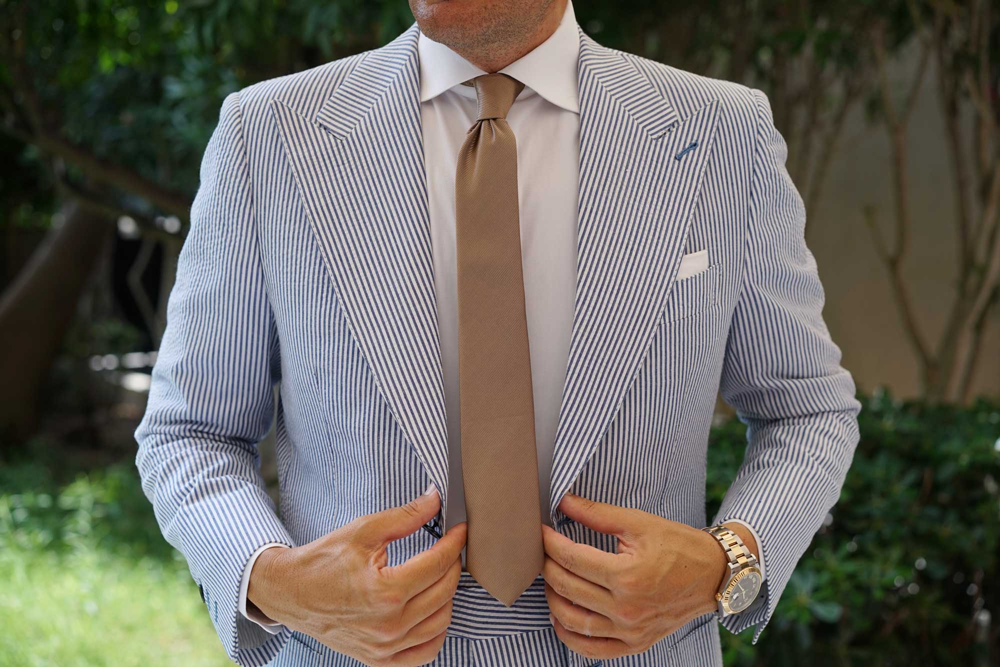 Dune Beige Brown Twill Skinny Tie