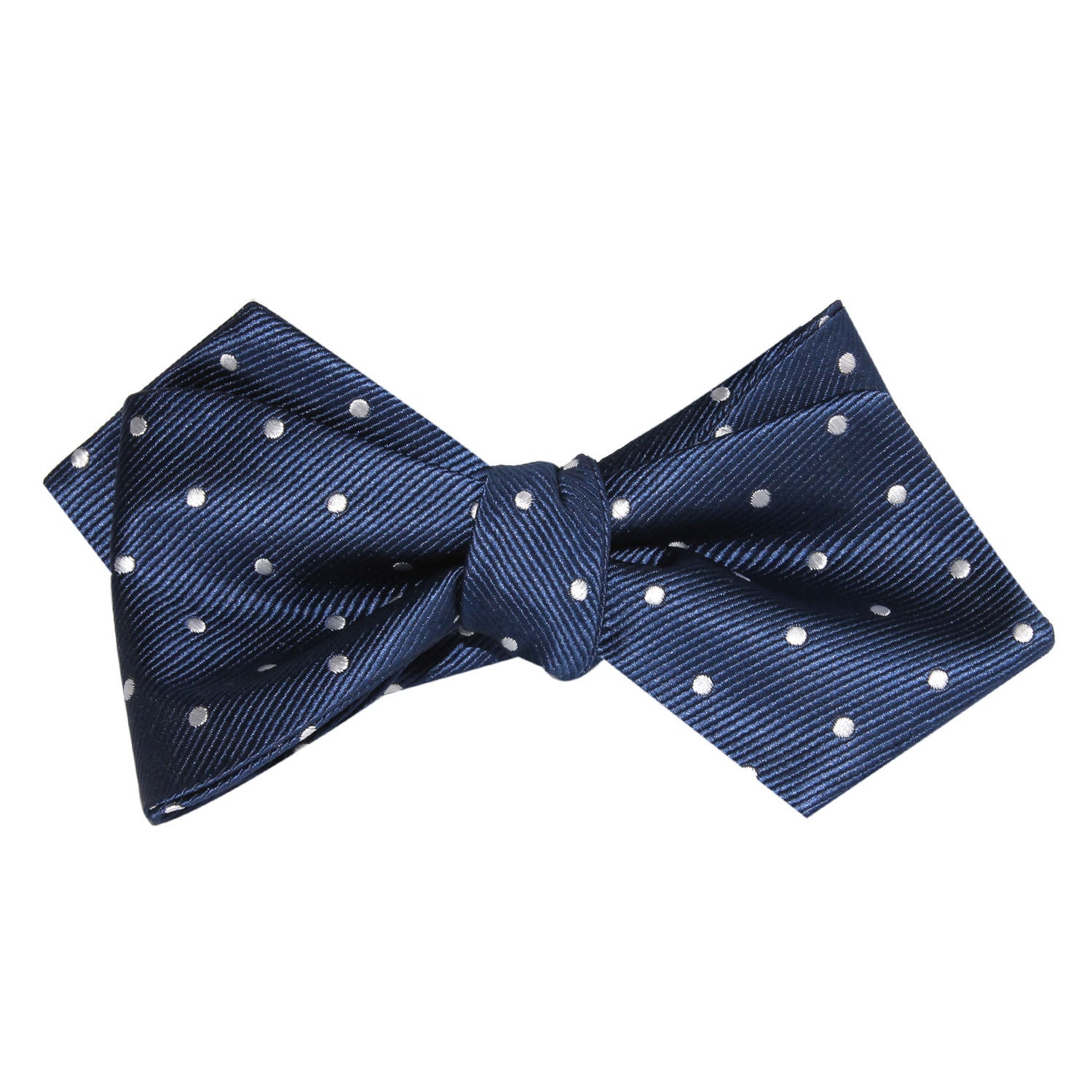 The OTAA Navy Blue with White Polka Dots Self Tie Diamond Tip Bow Tie