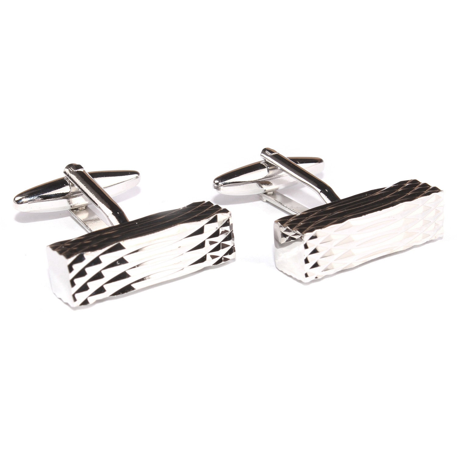 Silver Rectangular Cylinder Groove Cufflinks