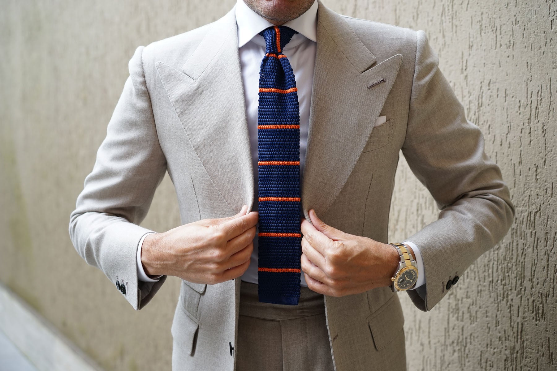 Santoro Navy Blue with Orange Striped Knitted Tie