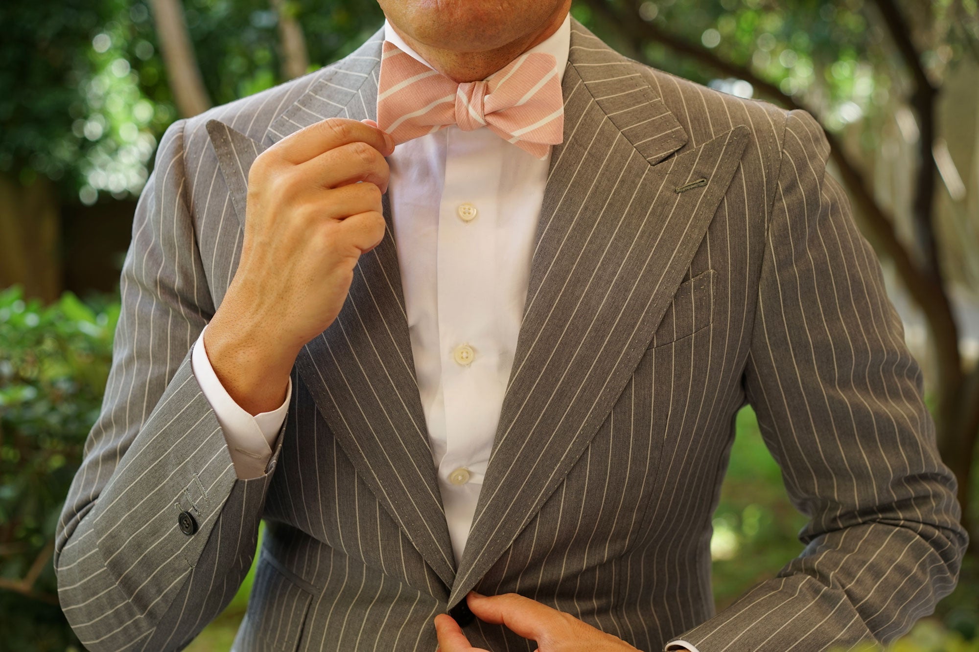 Santorini Pink Blush Striped Linen Self Bow Tie