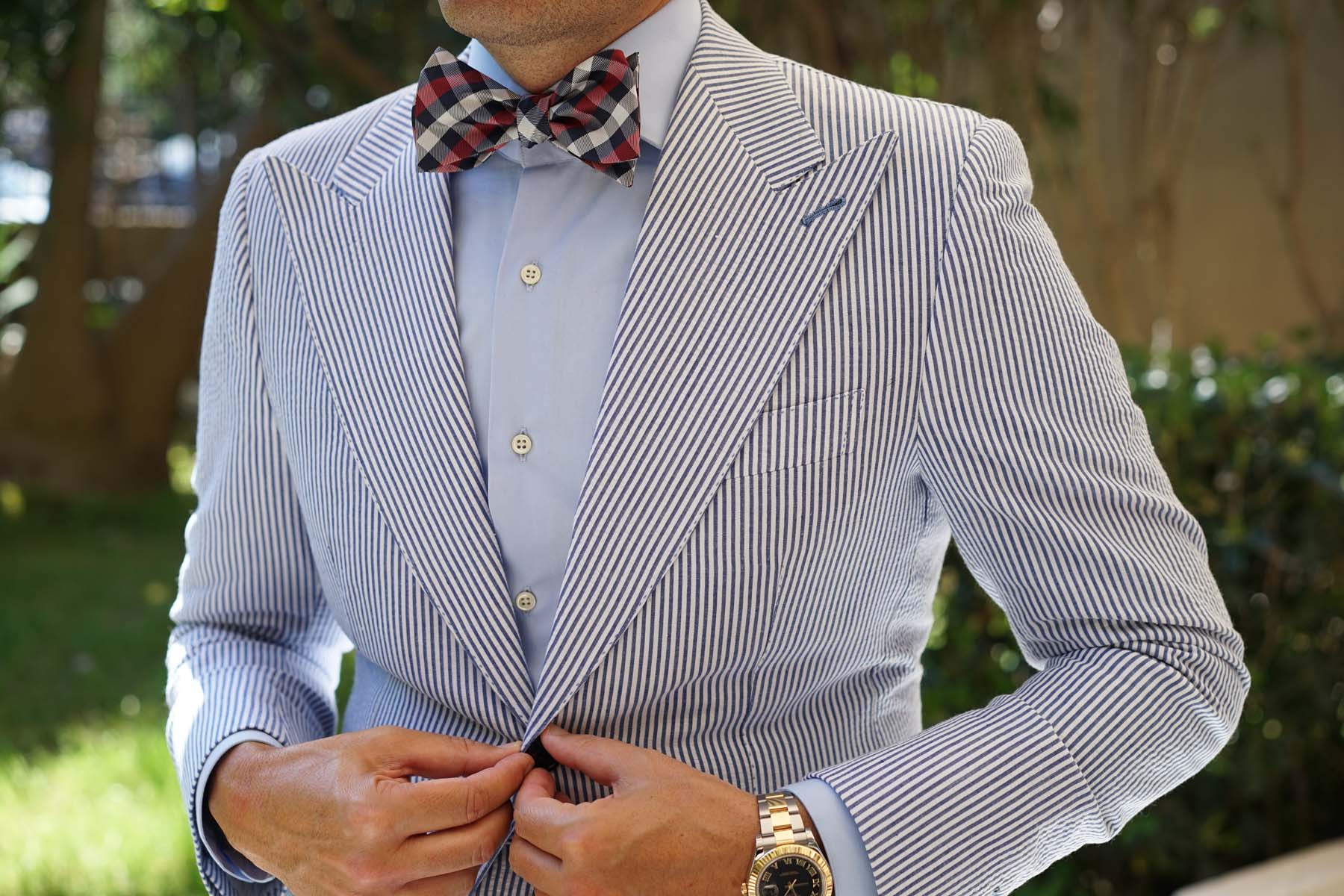 Navy Checkered Scotch Red Self Tie Bow Tie